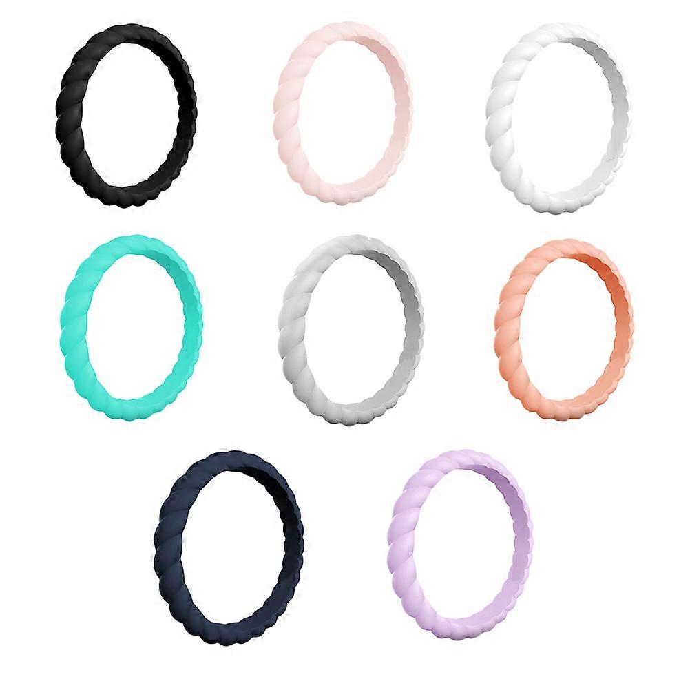 Stackble Silicone Ring Knuckle Ring Wedding Bands Smooth Surface Twisted Design 8Set For Women Daily Use Party