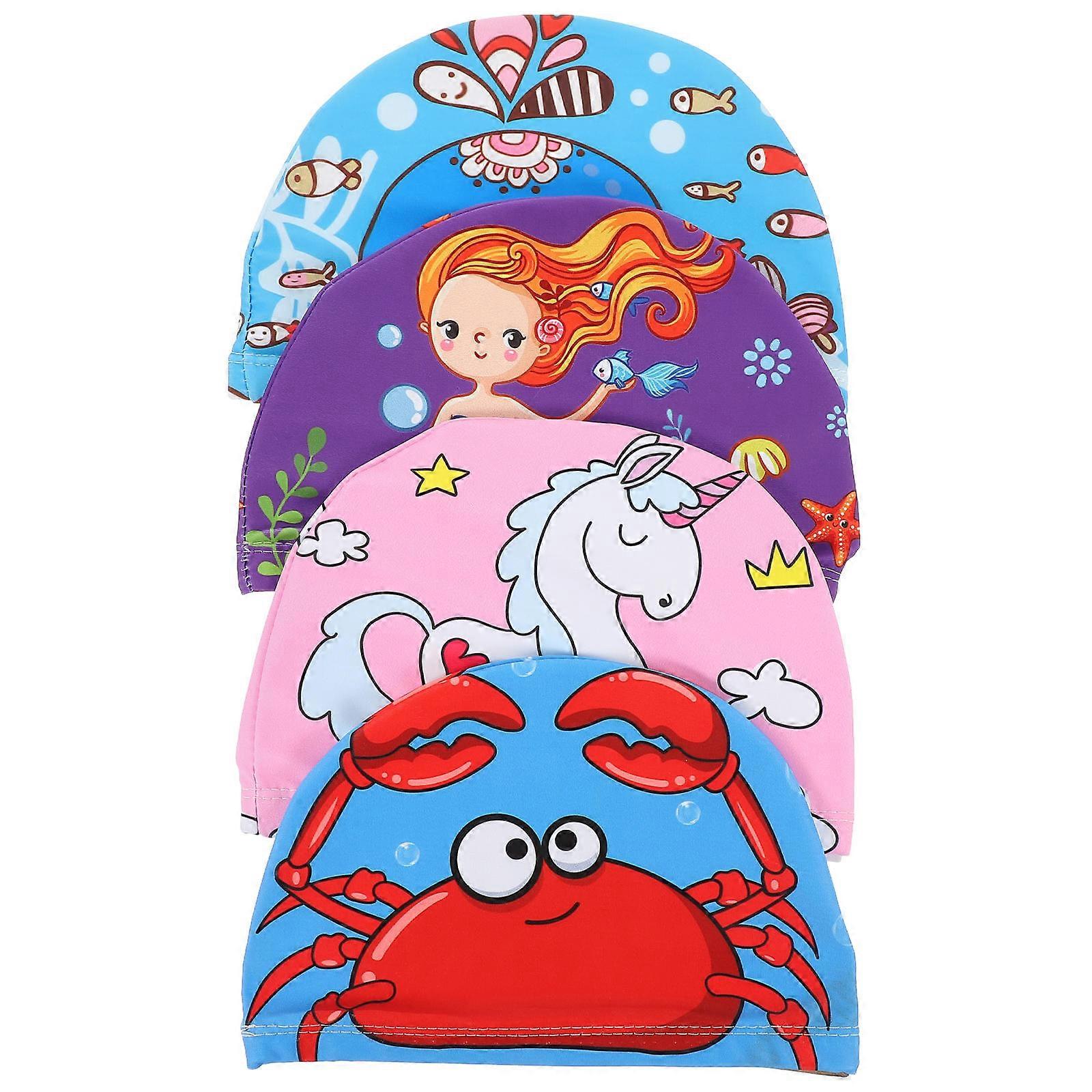 Swim Hat Assorted Color 22X15CM Round Shape Fashion Forward Design 4Pcs For Children Boys Girls
