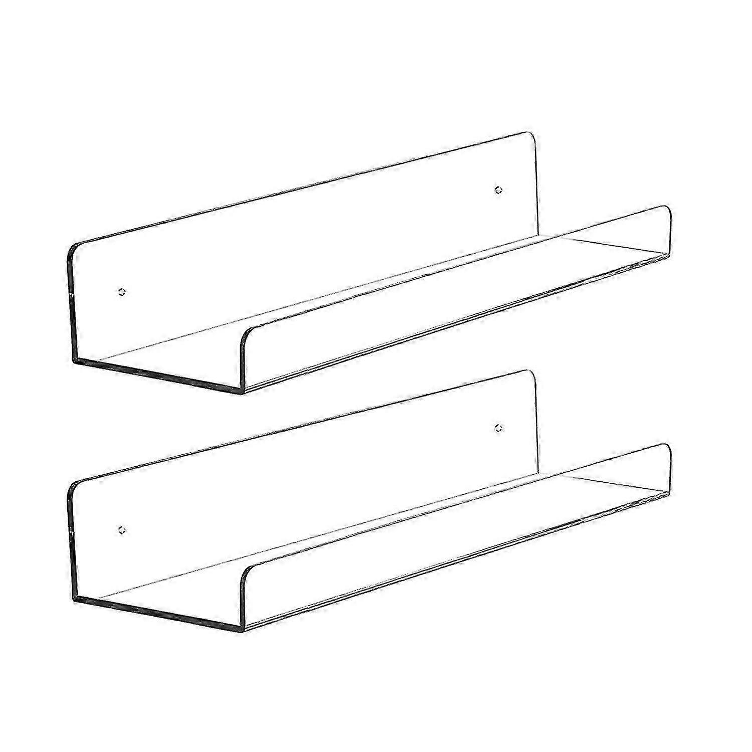 2Pcs Wall Ledge Shelf Wall Mounted Multi-purpose Acrylic Rectangular Clear Lightweight Floating Shelf