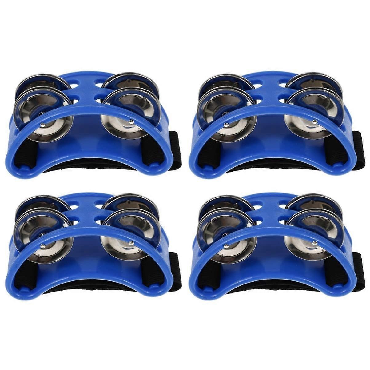 Set of 4 Foot Rattles Mini Tambourine Crescent Moon Percussion Instruments with Double Row Steel Clamps for Children