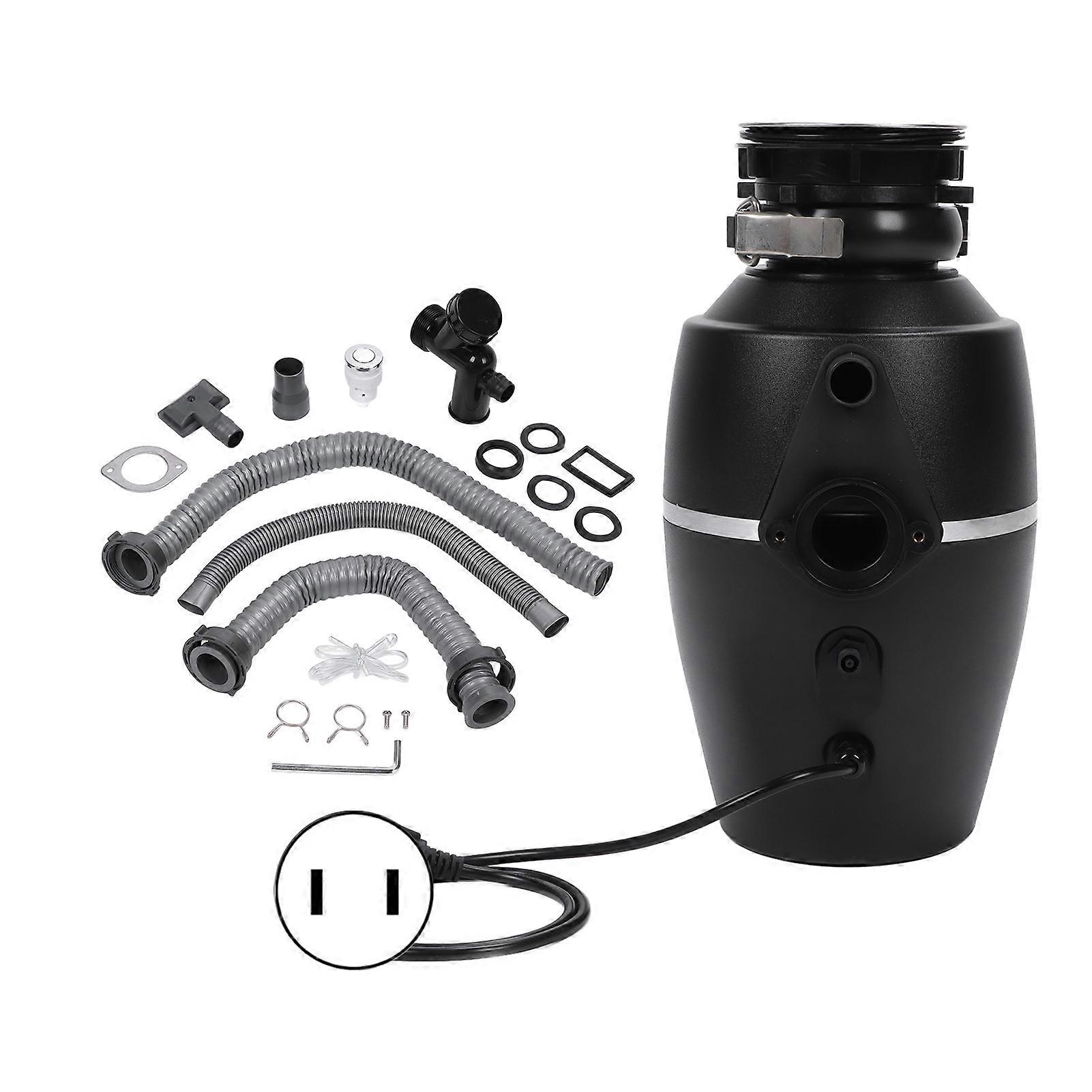 Continuous Feed Garbage Disposal Black 3800RPM Quiet Running Downspout Waste Disposal for Kitchen 1HP US Plug 110V
