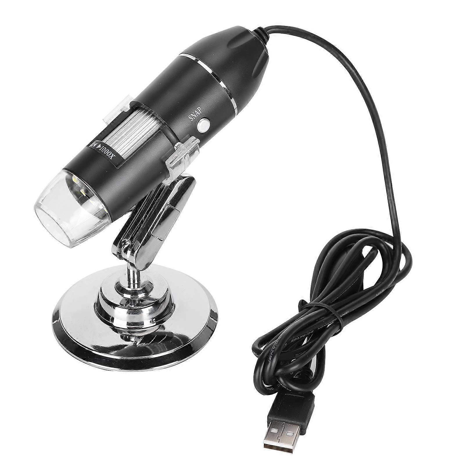 USB digital microscope with 8 adjustable LED lights, 1000x magnification, 640x480 resolution for jewelry evaluation.