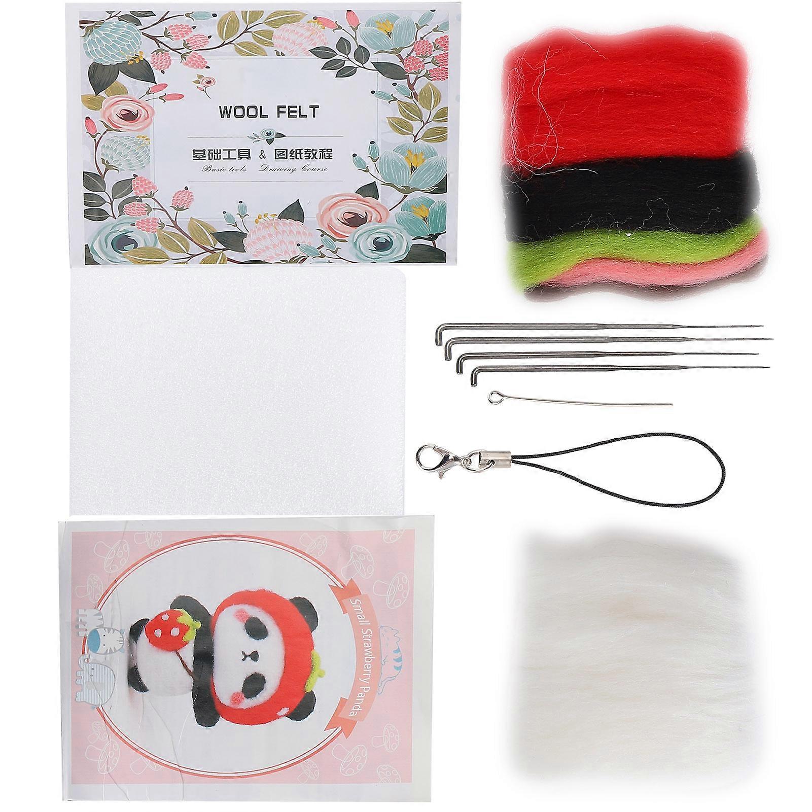 Needle Felting Kit Wool Fruit Doll Hand Made Accessory Package with Poke Needle Drawings(121# Strawberry )