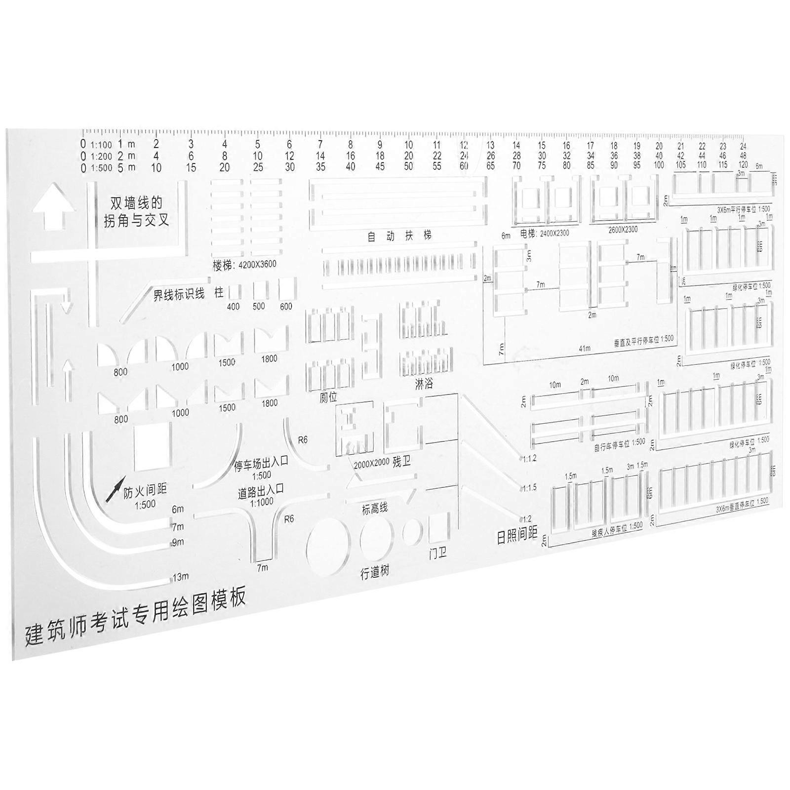 Geometric Stencil Drafting Ruler Plastic Architectural Work Drawing Stencil 28x11.5cm Accurate Drawing 1Pack