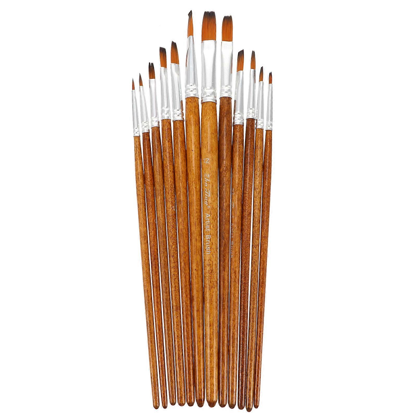 Brown Synthetic Paint Brushes Kit for Watercolor Use 1 Set Professional Art Tools