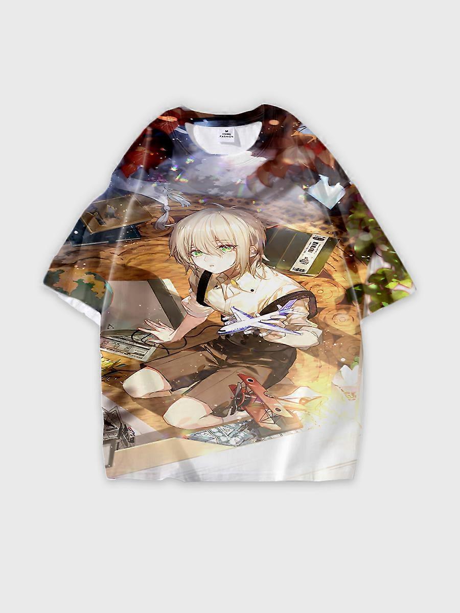 T-shirt round neck Role Pattern loose short sleeve E3504