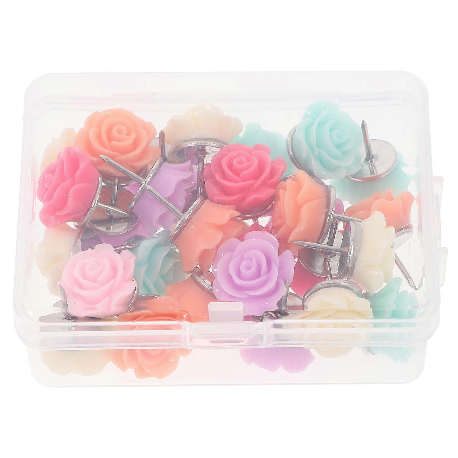 Assorted Flower Pushpins for Cork Board 30pcs Resin Iron Decorative Thumb Tacks for Home Use