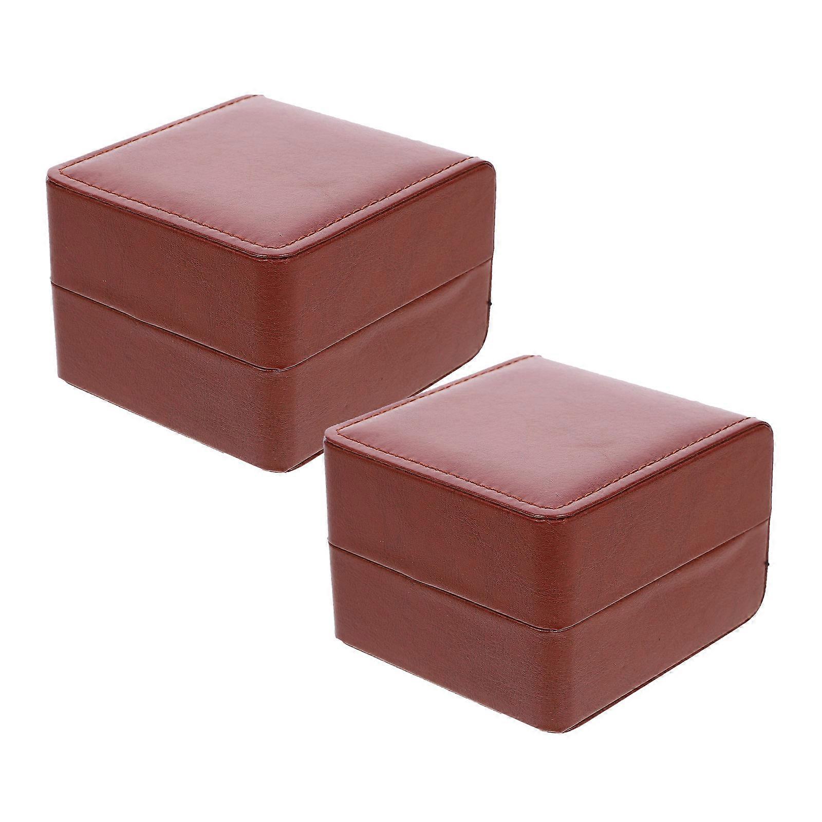 Portable Multi Function Jewelry Case Compact PU Watch Box with Soft Pillow for Home & Jewelry Store Storage Brown