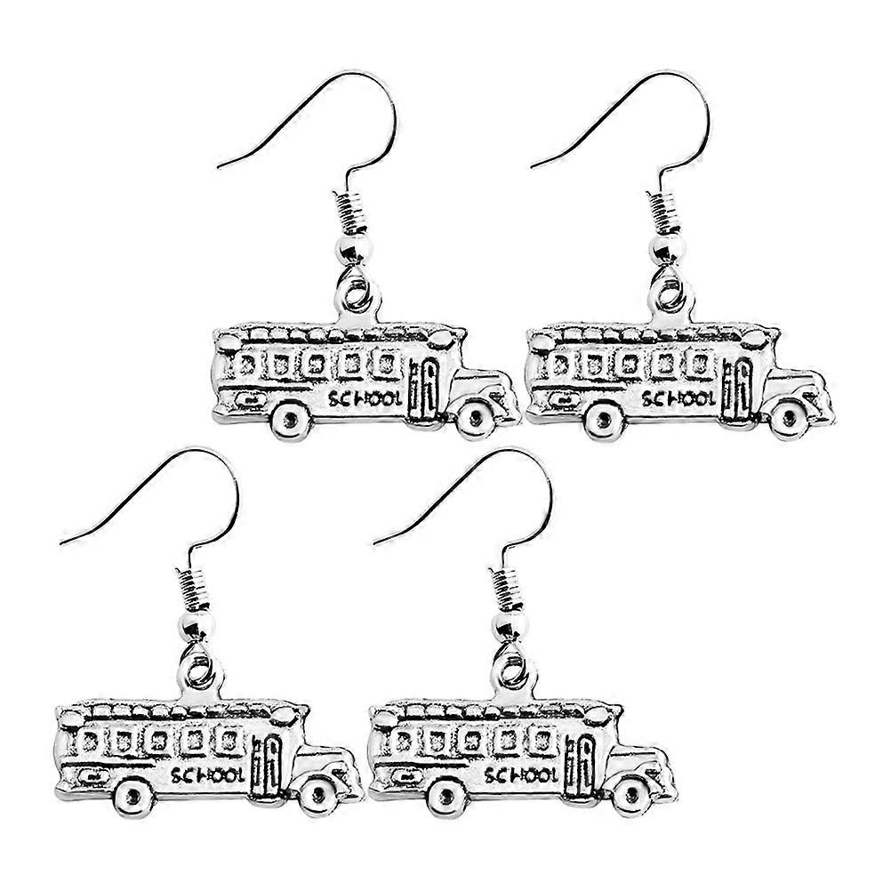 Zinc Alloy School Bus Shaped Earrings Unique Jewelry Daily Use Silver Ornament 2 Pairs