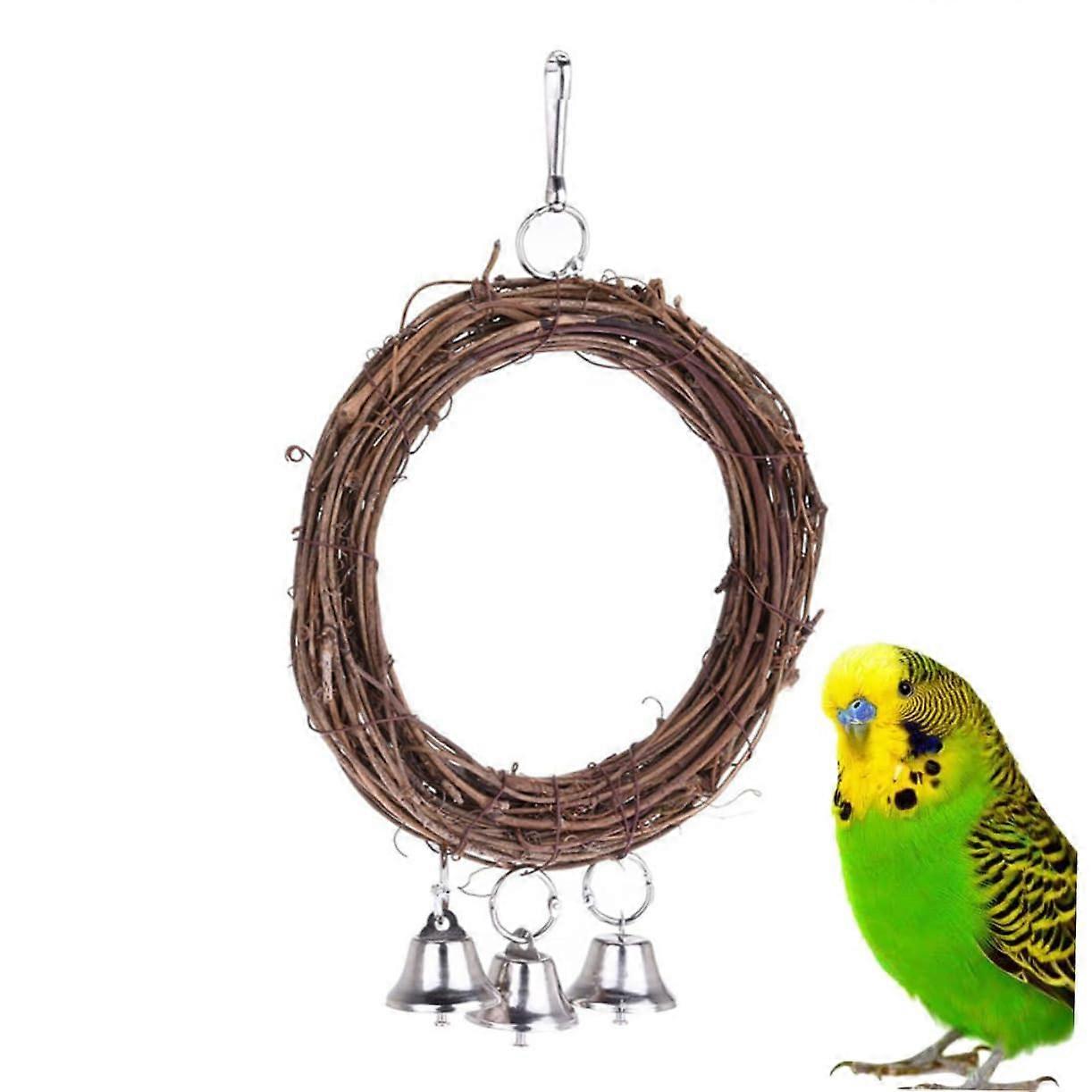 Rattan Parrot Swing Ring with Bells Hanging for Cages for Budgies and Parakeets Strengthens Balance and Coordination Random Color Random Color