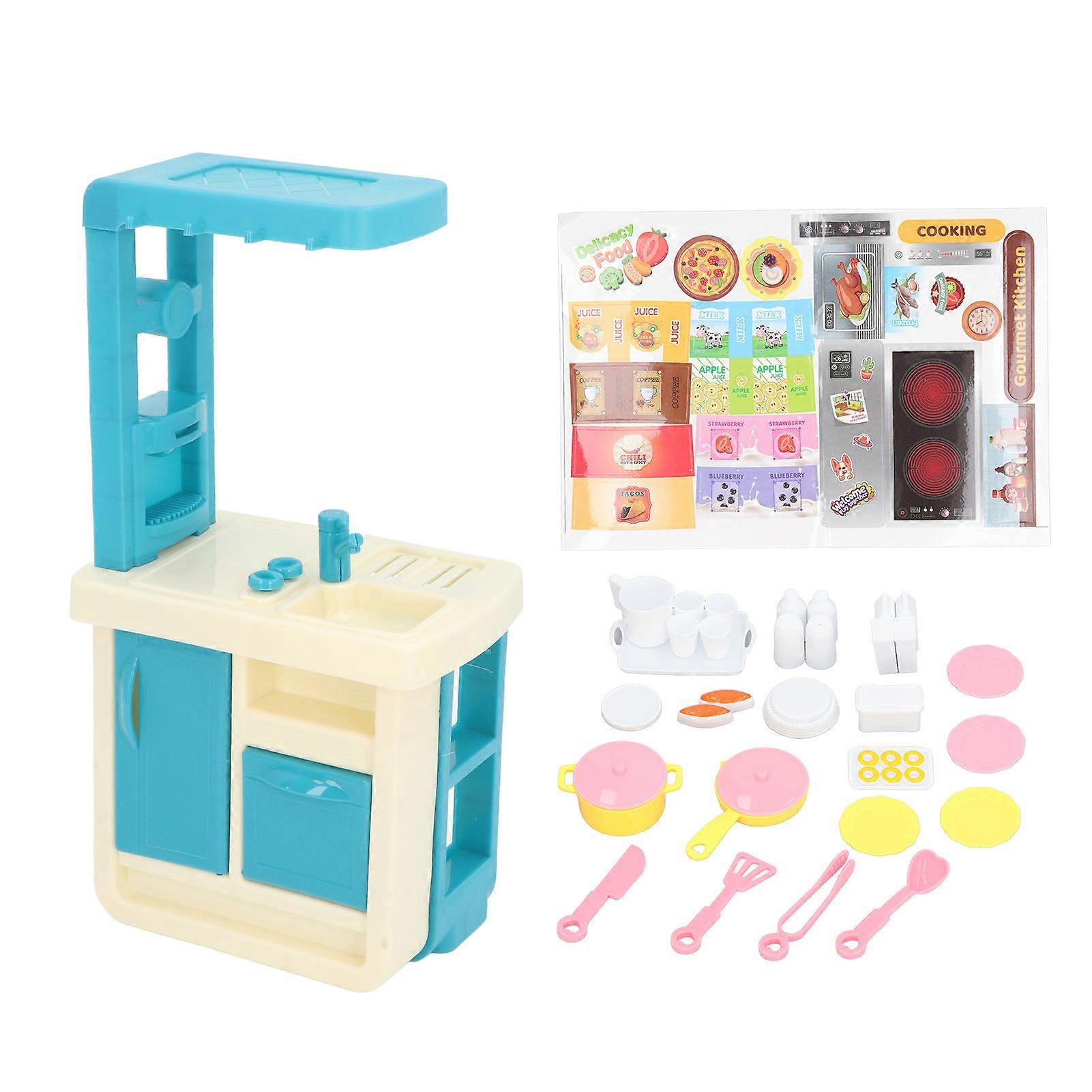 44pcs Kids Kitchen Playset Interactive Enhance Cognition Play Kitchen Toy Set for Girls Boys Role Playing Blue