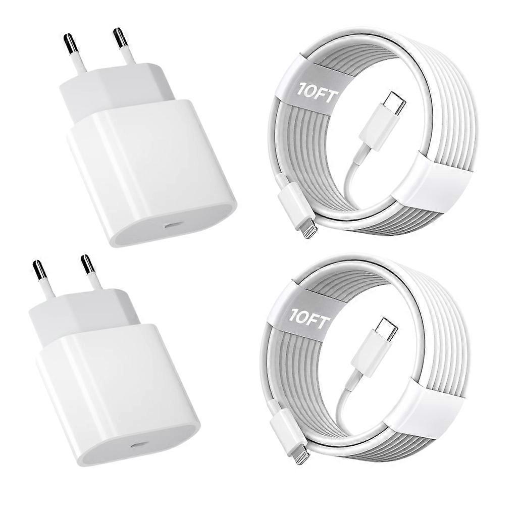 iPhone11 12 13 14 Fast Charger, 2 Pack 20W iPhone Charger Fast Charging Block Adapter with 10ft USB-C to Lightning Data Sync Charging Cable for