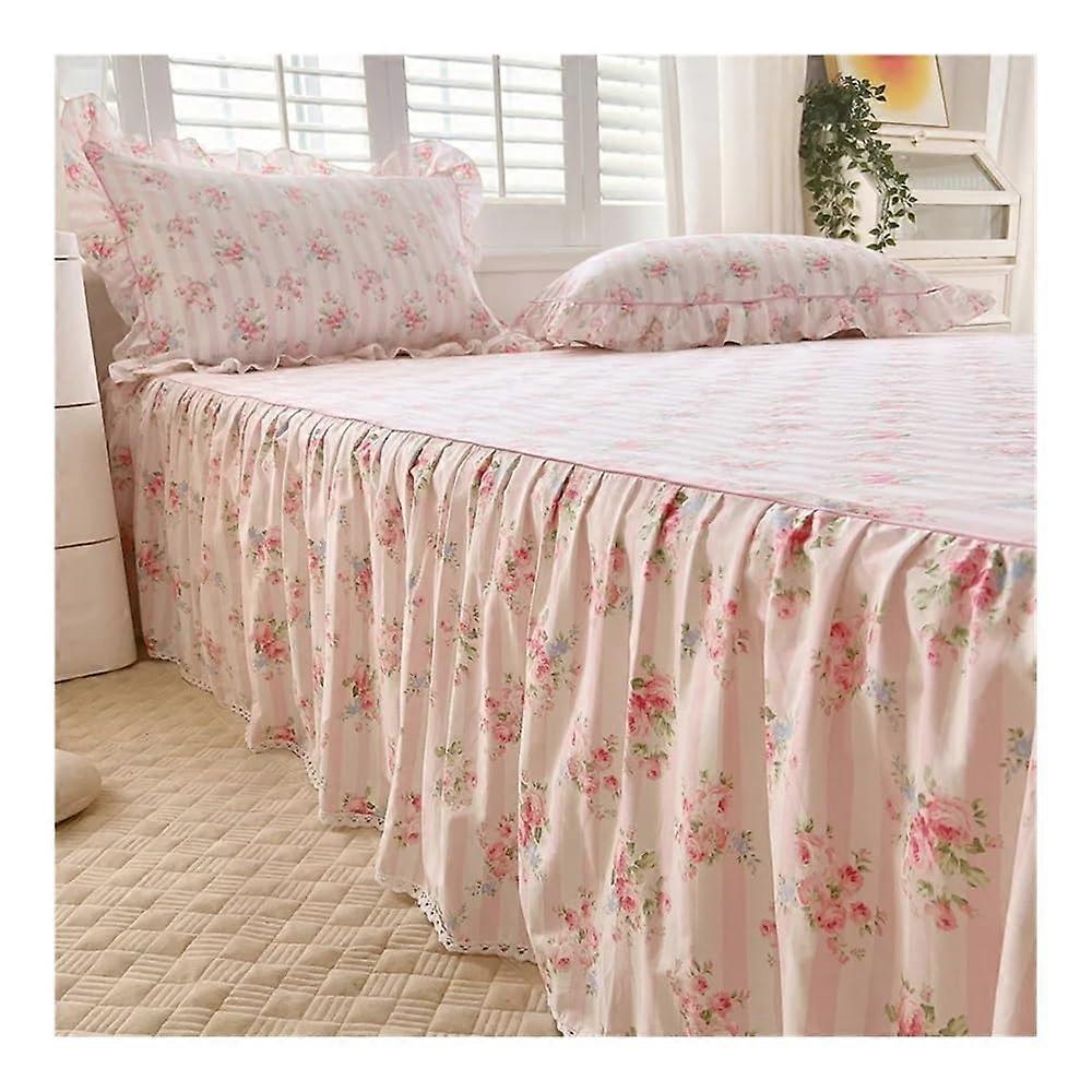 Bedding cover with floral pattern and ruffles, 100% cotton, single bed, double bed, queensize bed (1,180 x 200 cm)