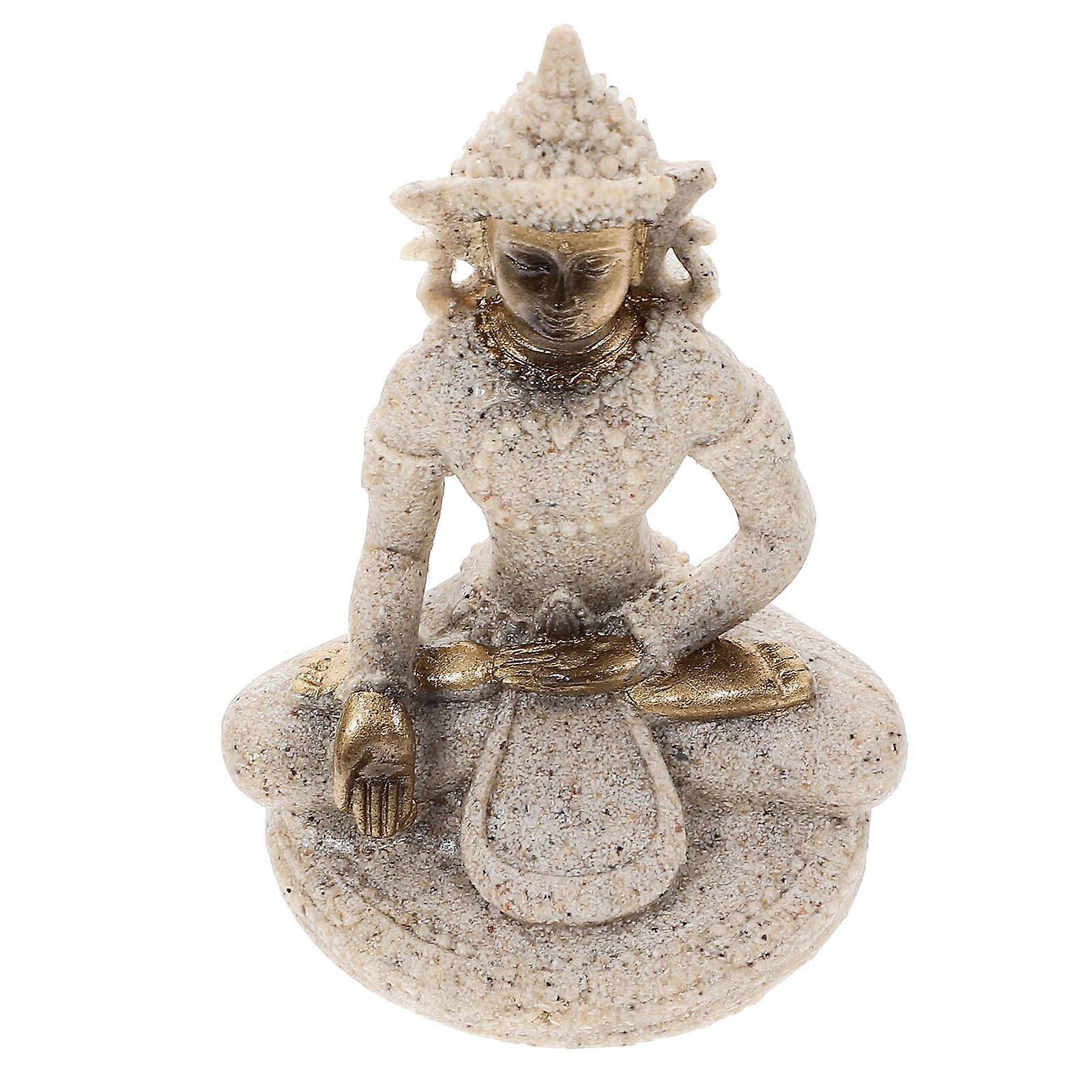 Small Buddha Statue for Desktop Decoration Light Grey Resin Crafts 7 inch