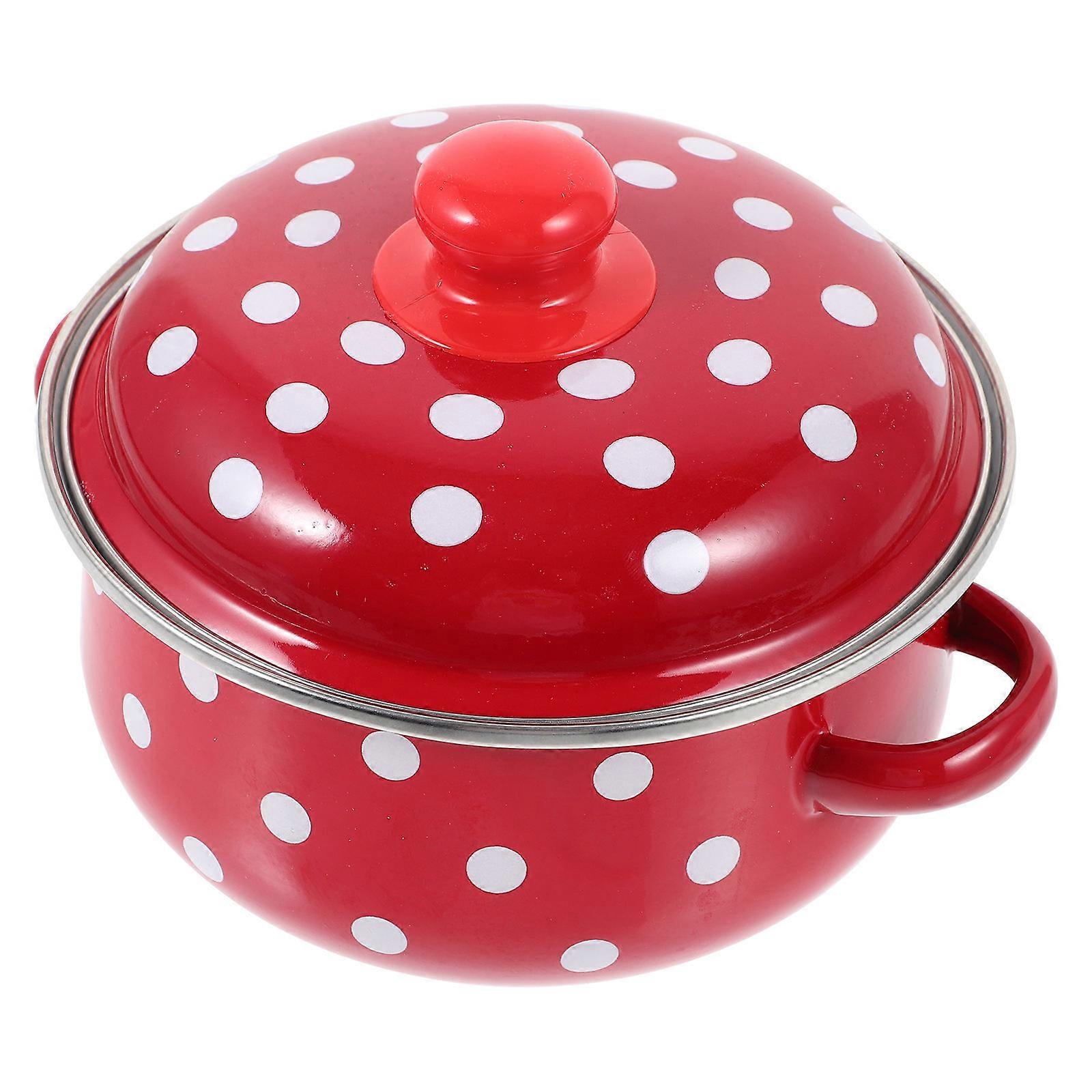 Cooking Pot for Soup Milk Pot with Lid Red Dual Handle Ideal for Kitchen Use 1500ml 1Pcs