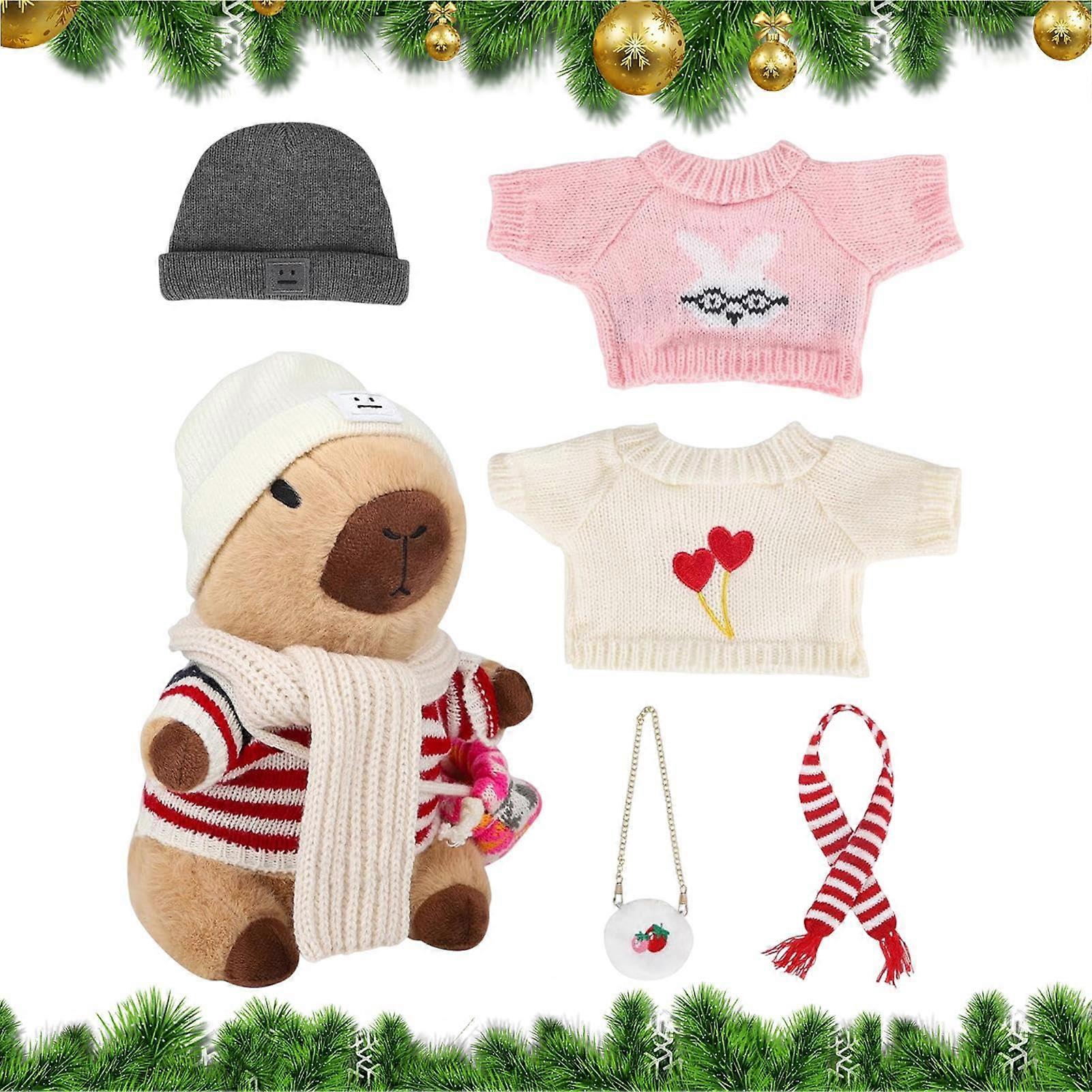 Capybara Plush Toy Soft Stuffed Animal, Interactive Doll with Clothes and Props