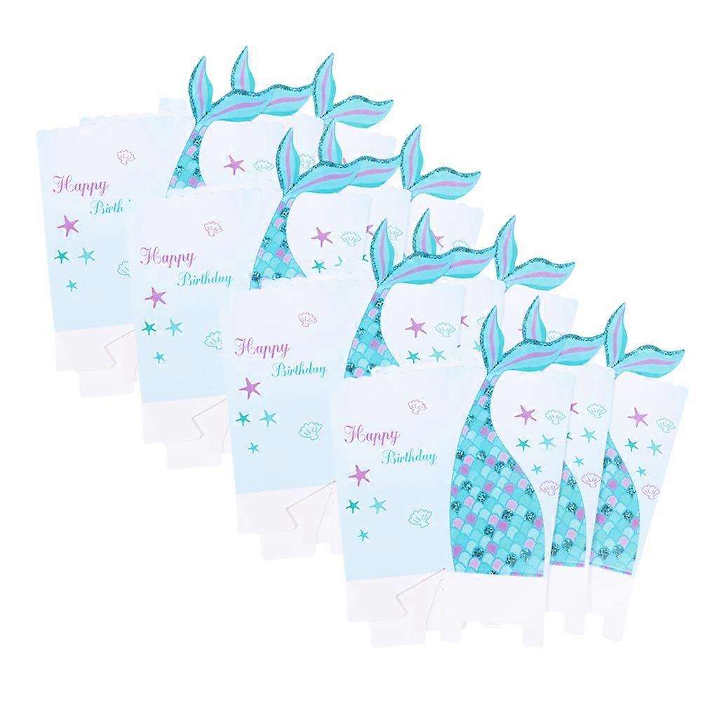 Skyblue Card Paper Popcorn Boxes with Mermaid Design for Party Treats and Snack Storage 36pcs
