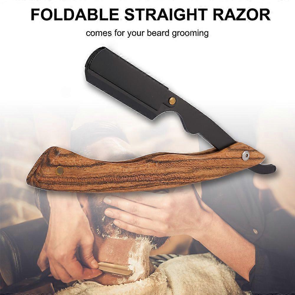 Straight Razor with Wooden Handle Shaving Razor Knife for Beard Grooming Straight Folding Razors Shaving Tool Stainless Steel