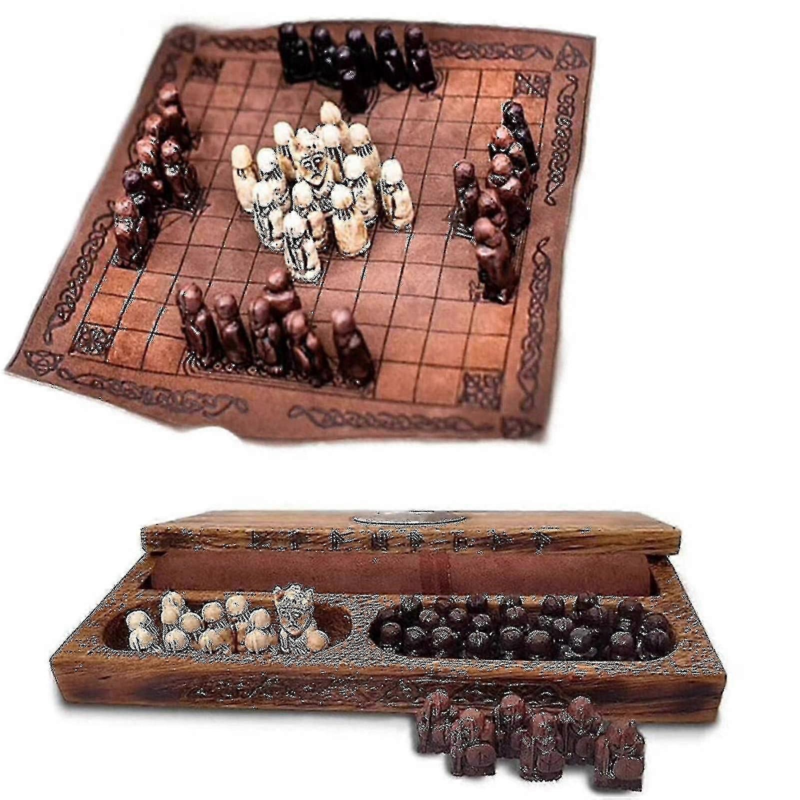 لعبة لوحية Hnefatafl ، طقم شطرنج فايكنج ، طقم شطرنج خشبي ، طقم سفر للبالغين / الأطفال مع صندوق خشبي - 2025