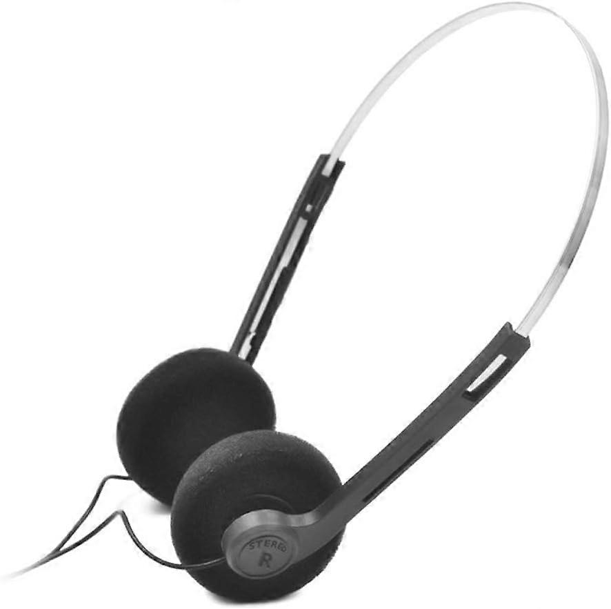 Black Retro OverEar Earphones, Wired Headset, Mini Corded Headphones, HiFi Audio, Compatible With Most Mobile Phones