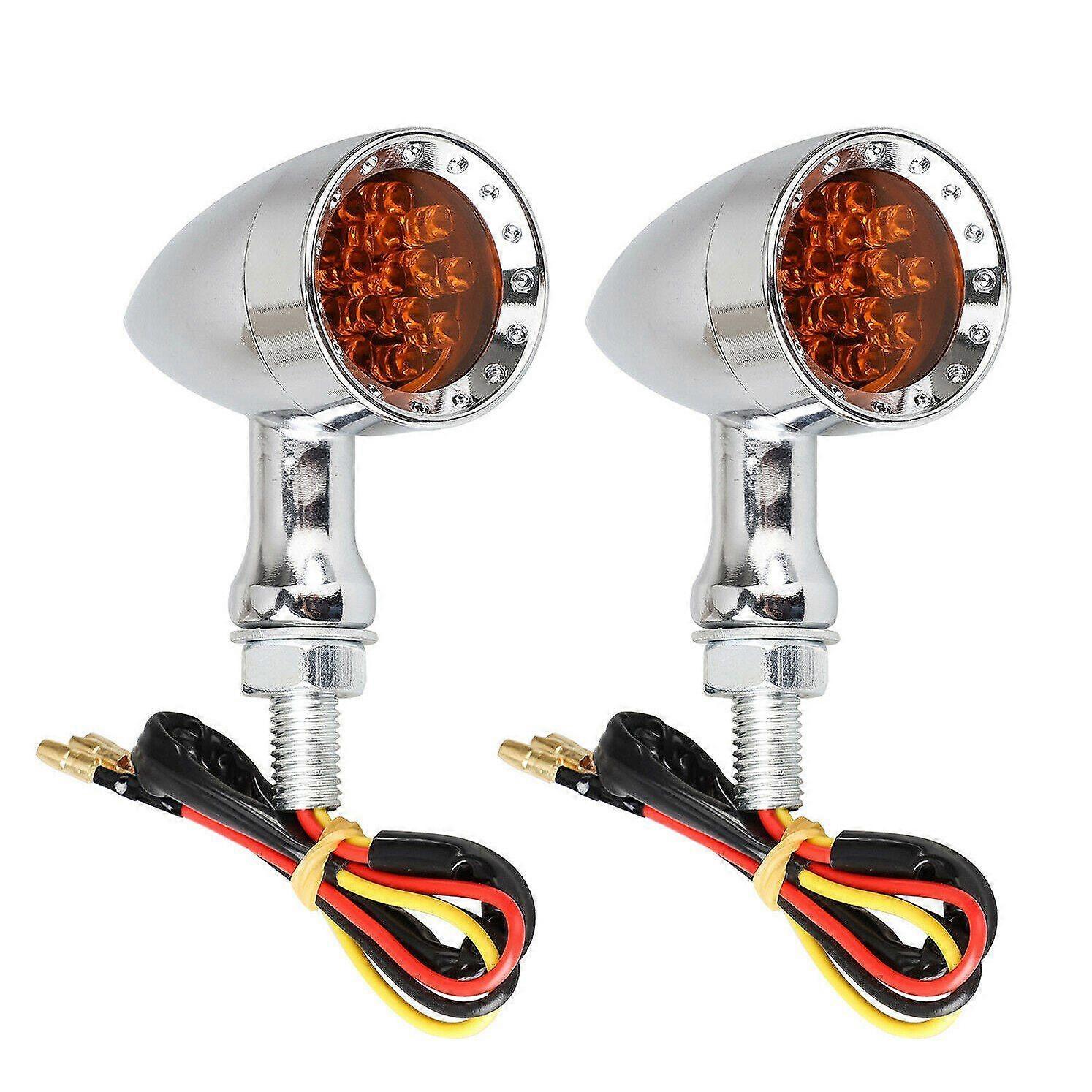 2Pcs Universal Amber Chrome Motorcycle LED Turn Signal Light Brake Running Tail Light
