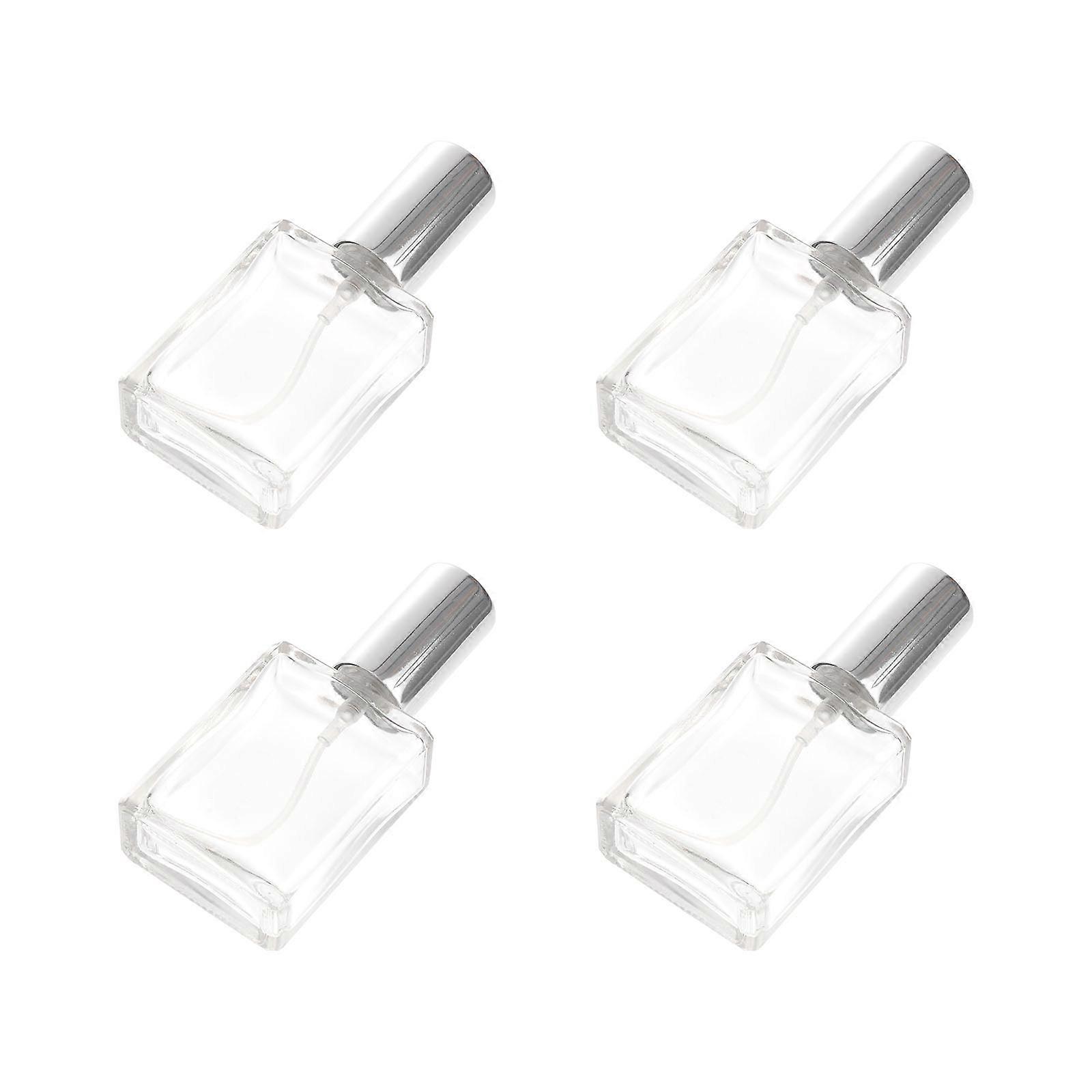 4pcs Refillable Transparent Square Spray Bottle for Makeup & Perfume with Silver Lid   Portable Fine Mist Atomizer for Travel