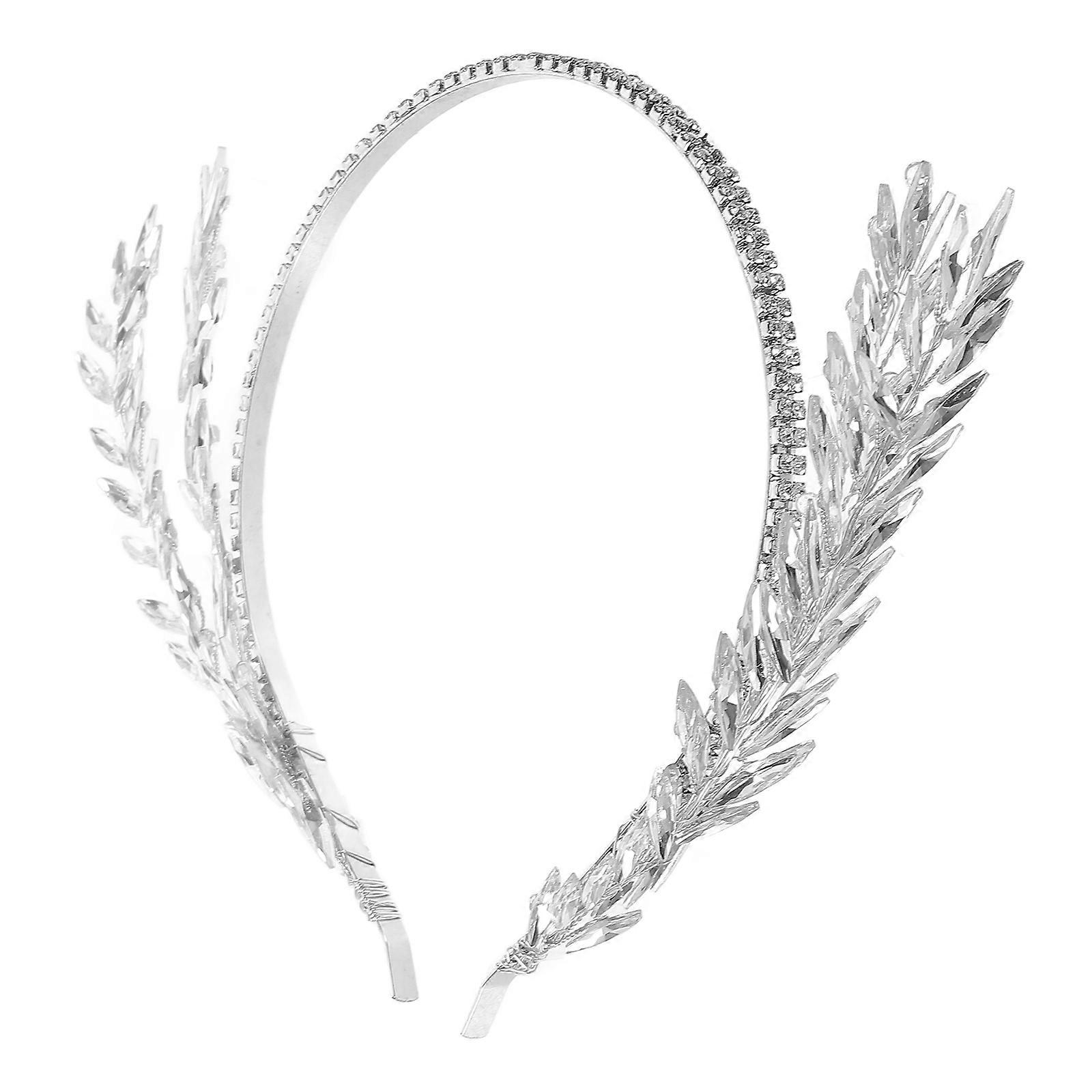 Elegant Rhinestone Wedding Headband with Leaf Design for Bride Silver Color