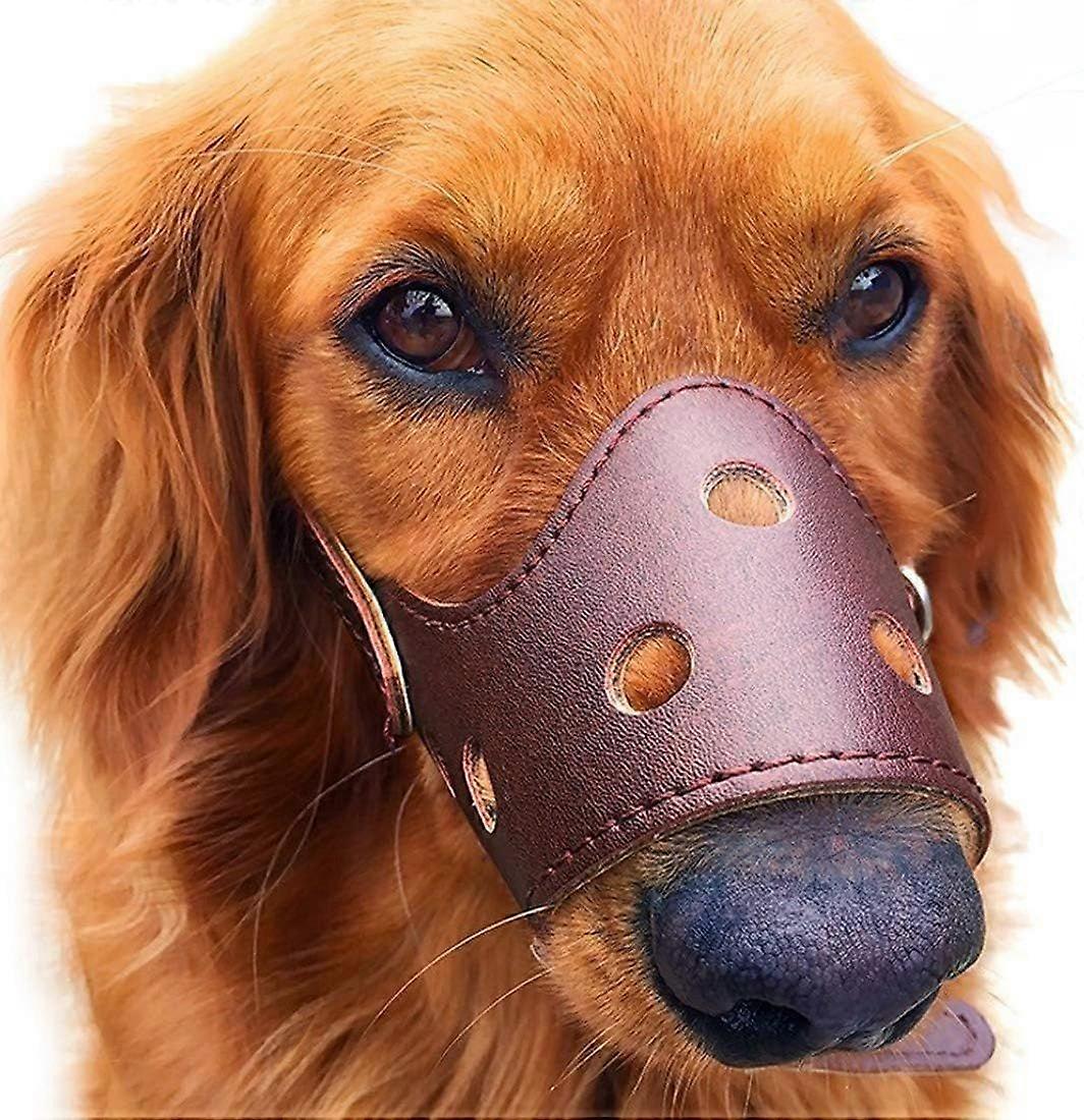 Breathable Leather Dog Muzzle for Biting Barking Macaron