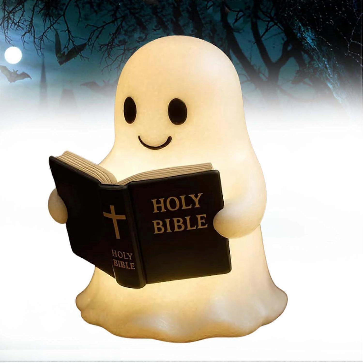 Cute Ghost Reading Book Lamp, Ghost Bible Lamp, Ghosts Reading Night Lights, 3D LED Night Light Halloween, Warm Light Up Halloween Decor for Bedroom S