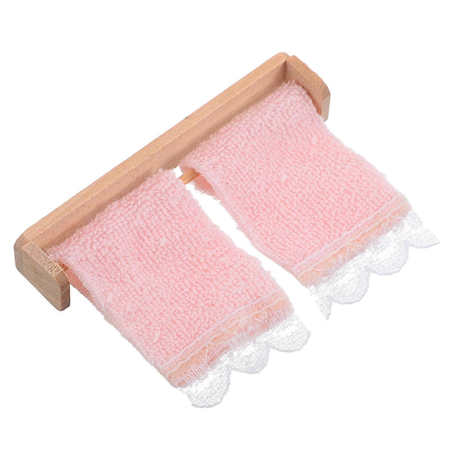 Miniature Bathroom Towel Rack for Dollhouse Display with 3Sets of Mini Accessories