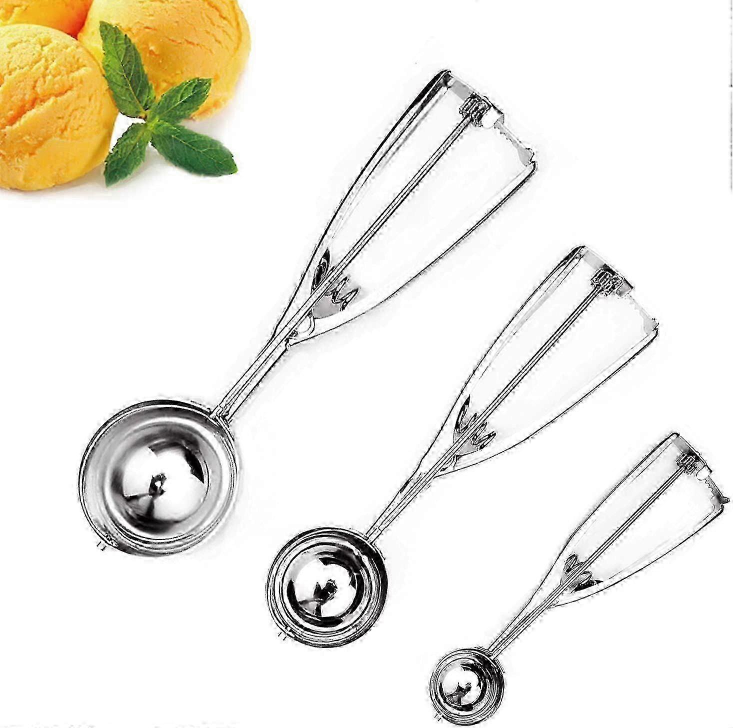 3 Pack Stainless Steel Ice Cream Scoops with Trigger Release