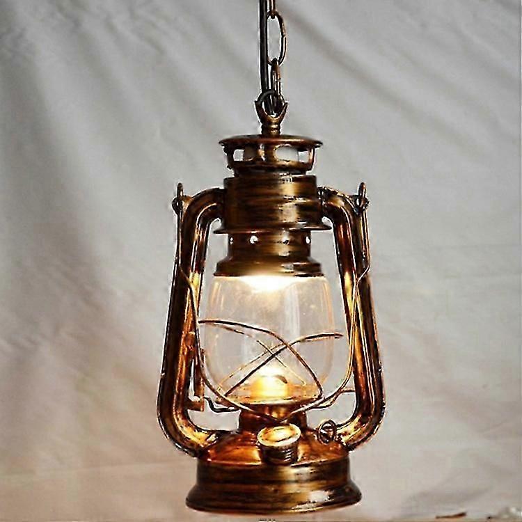 Kerosene lantern for vintage decor - Retro iron glass hanging light with adjustable flame