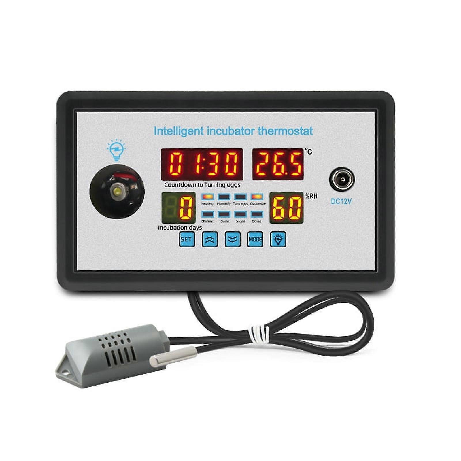 ckepdyeh ZFX-W9002 Smart Thermostat Digital Temperature Humidity Control Incubator 360 Automatic Egg Turning 12V