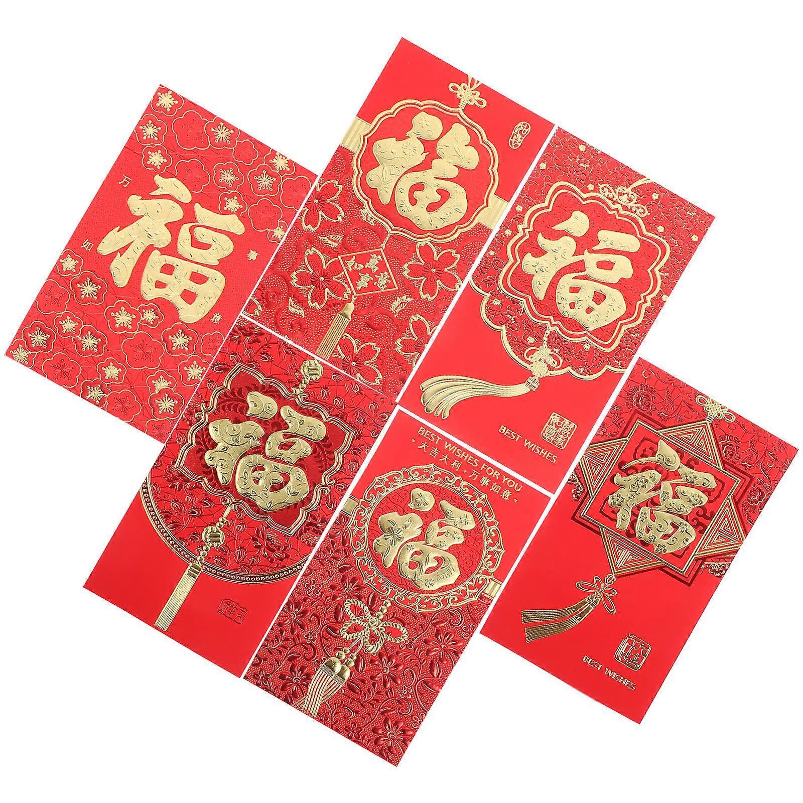 Traditional Red Envelopes Red Pockets for New Year Celebration 12Pcs