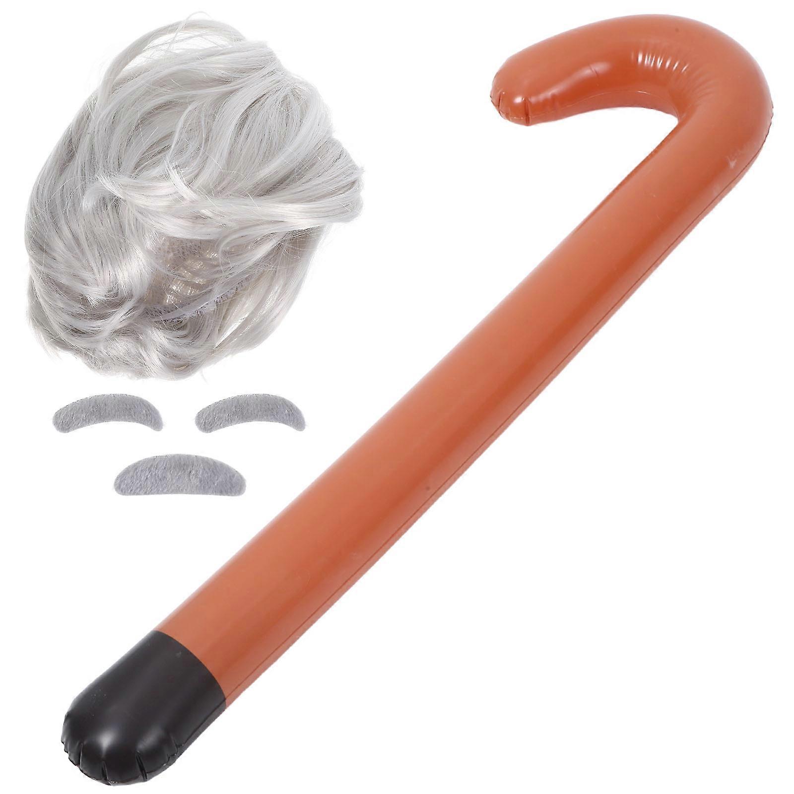 Halloween Wig and Bread Cosplay Kit Old Professor for Party 3Sets