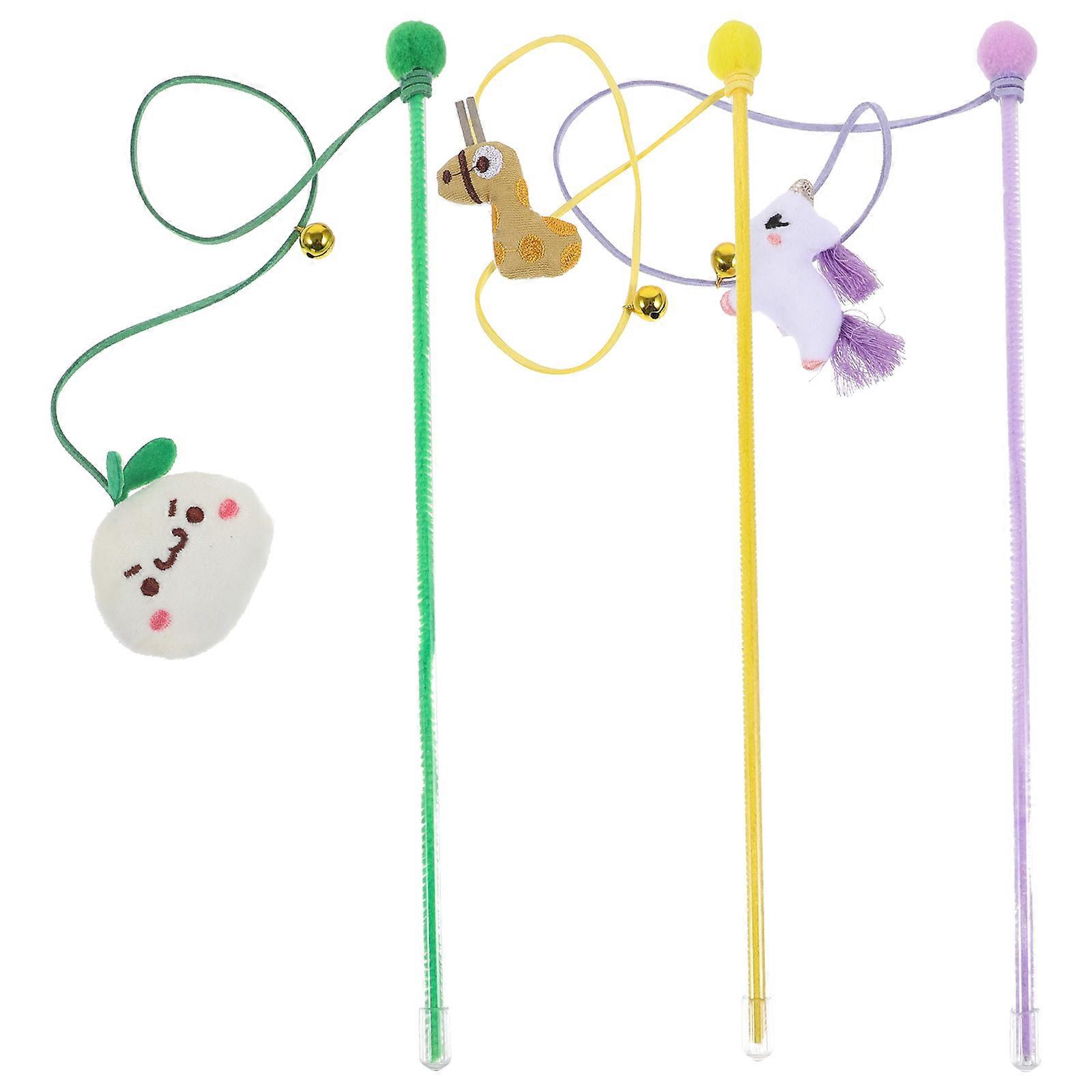 Cat Teasing Stick Plush Interactive Wand Toy with Small Bell 3Pcs Set