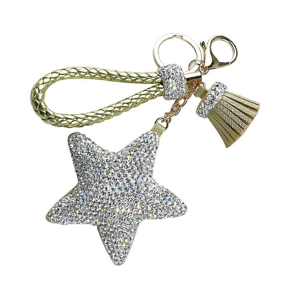 Creative Star Shaped Key Holder For Car Key Bag And Cell Phone Decoration In Gold With Rhinestone Elements 1Set