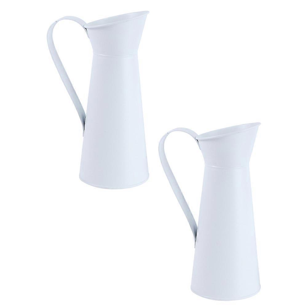 Decorative Flower Container Iron Vase for Office Use 6Pcs White Metal