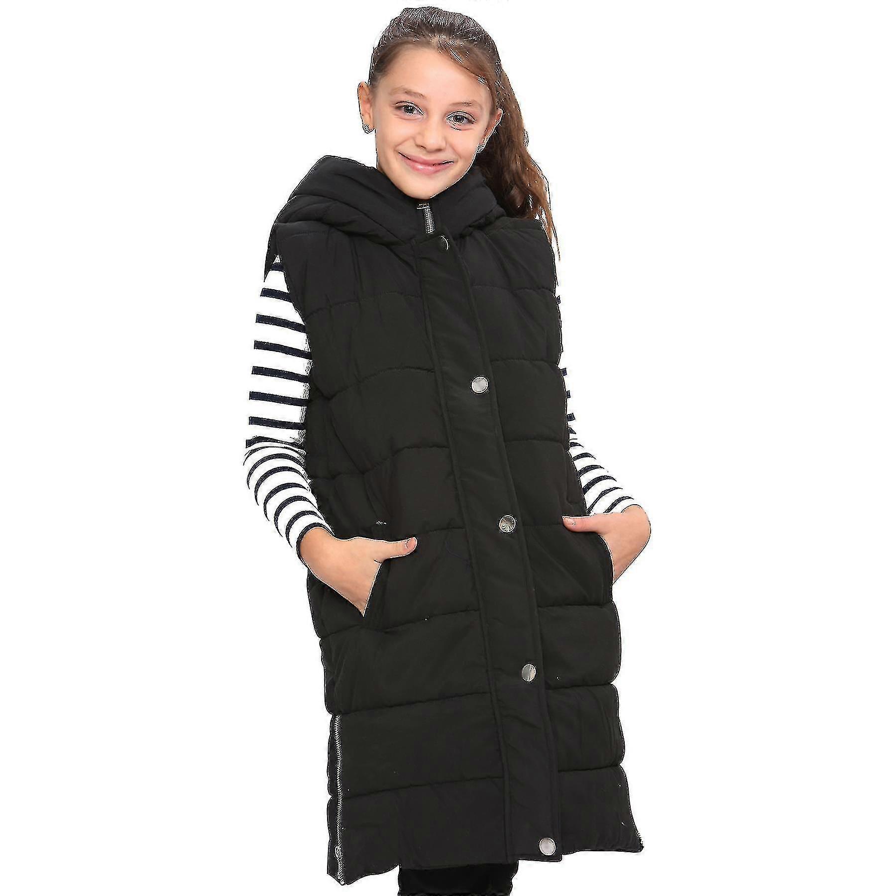 Girls Down Vest Black Hooded Jacket
