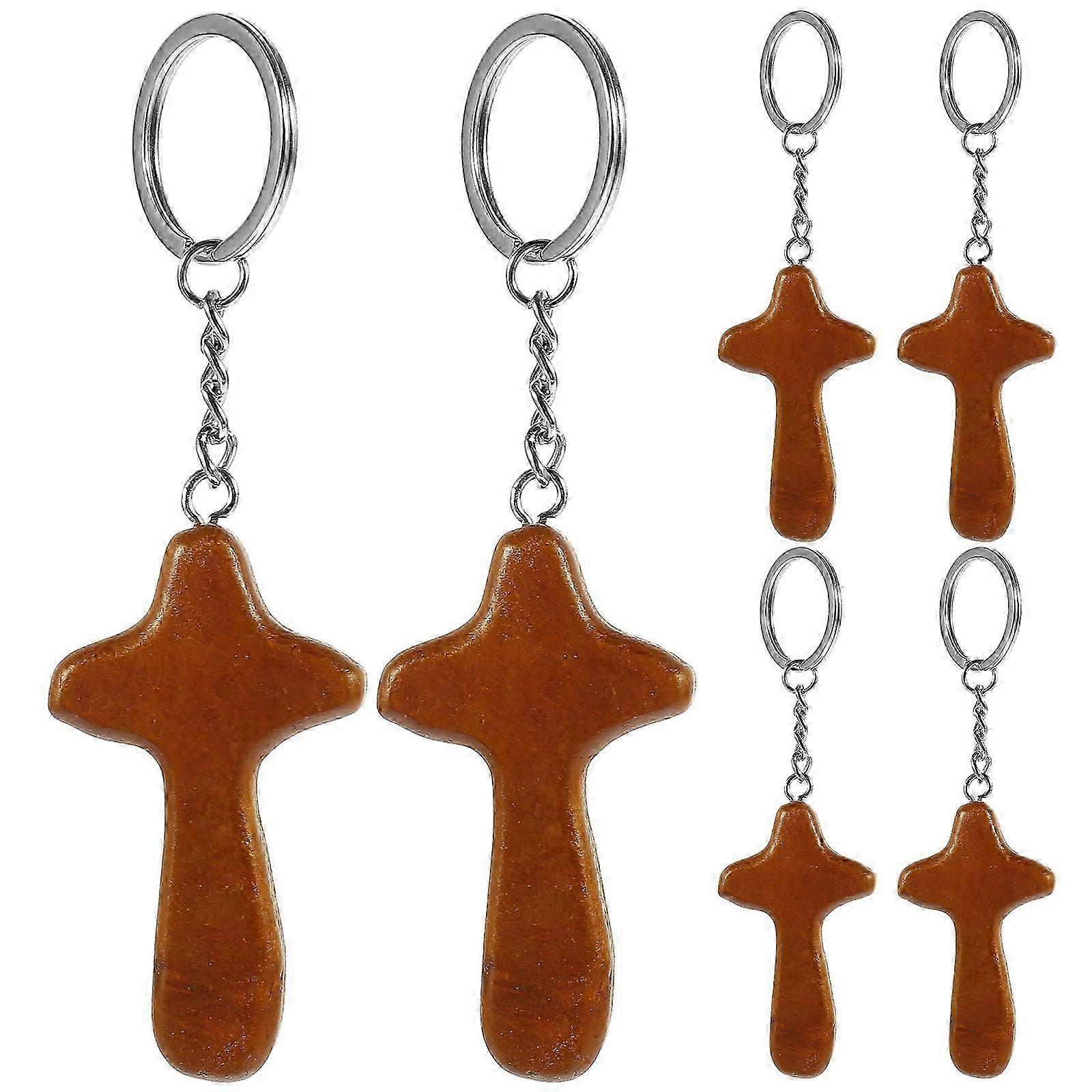 6pcs Wooden Cross Keychains Cross Keychains Wooden Pendant Key Chains Cross Key Ring