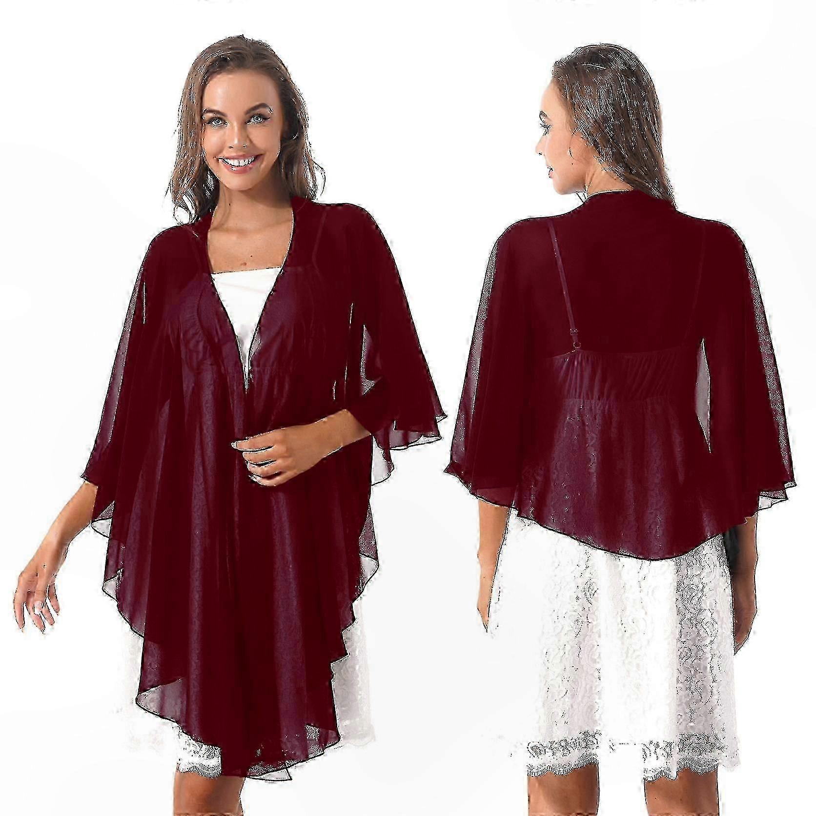 Elegant Chiffon Bolero with 3/4 Sleeves High-Low Hem Evening Shawl Wrap Cape for Bridal and Special Ocns