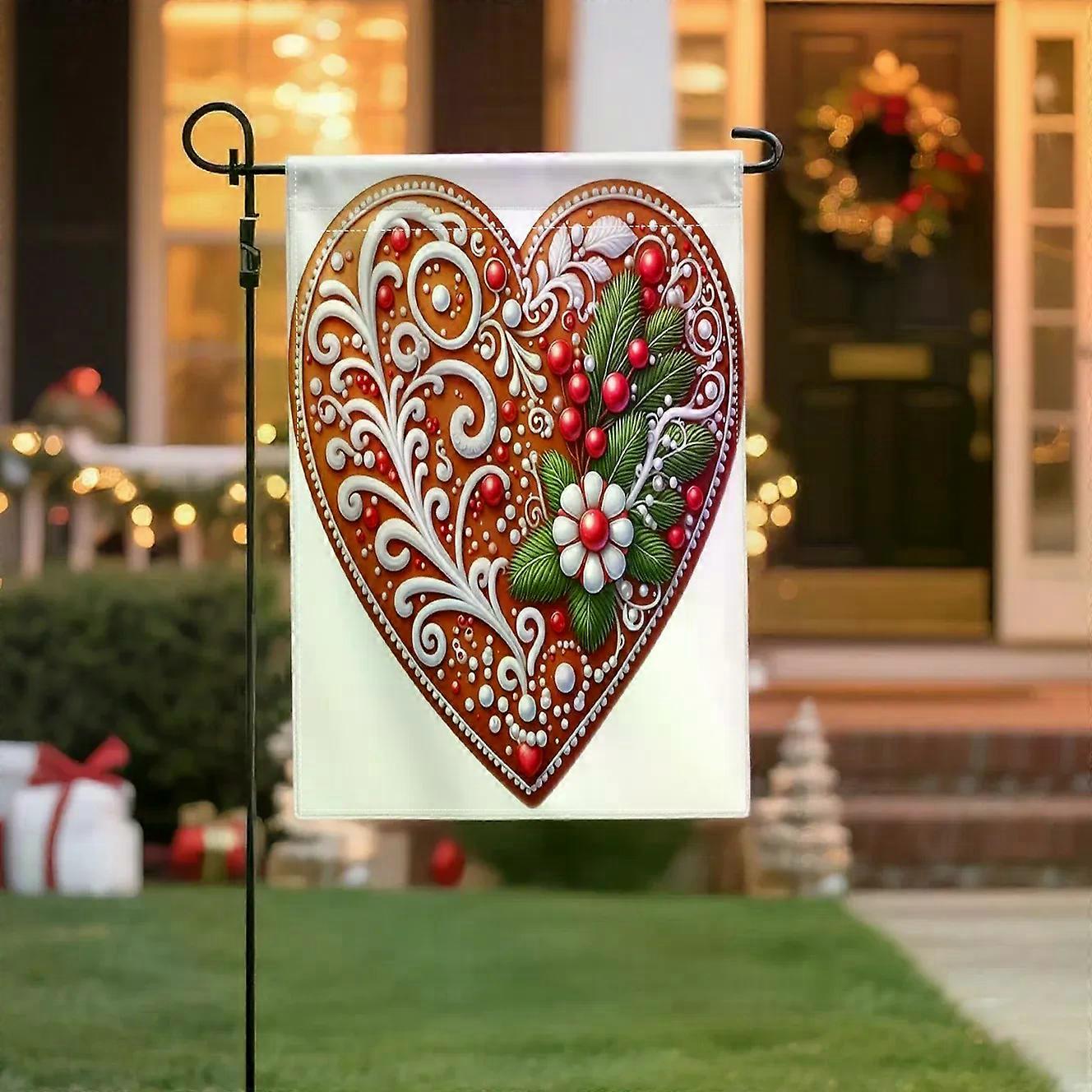 פשתן דו צדדי עם דוגמת ג'ינג'ר, 12x18 אינץ', קישוטי מסיבות חג לבית ולגינה (דגל לא כלול)