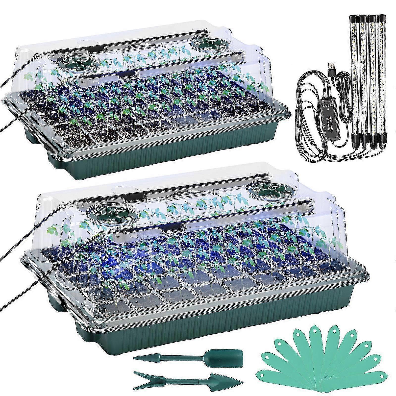 Seed Starter Tray Kit with Grow Lights - 80-Cell Grids for Garden Plant Propagation and Seed Germination Kit