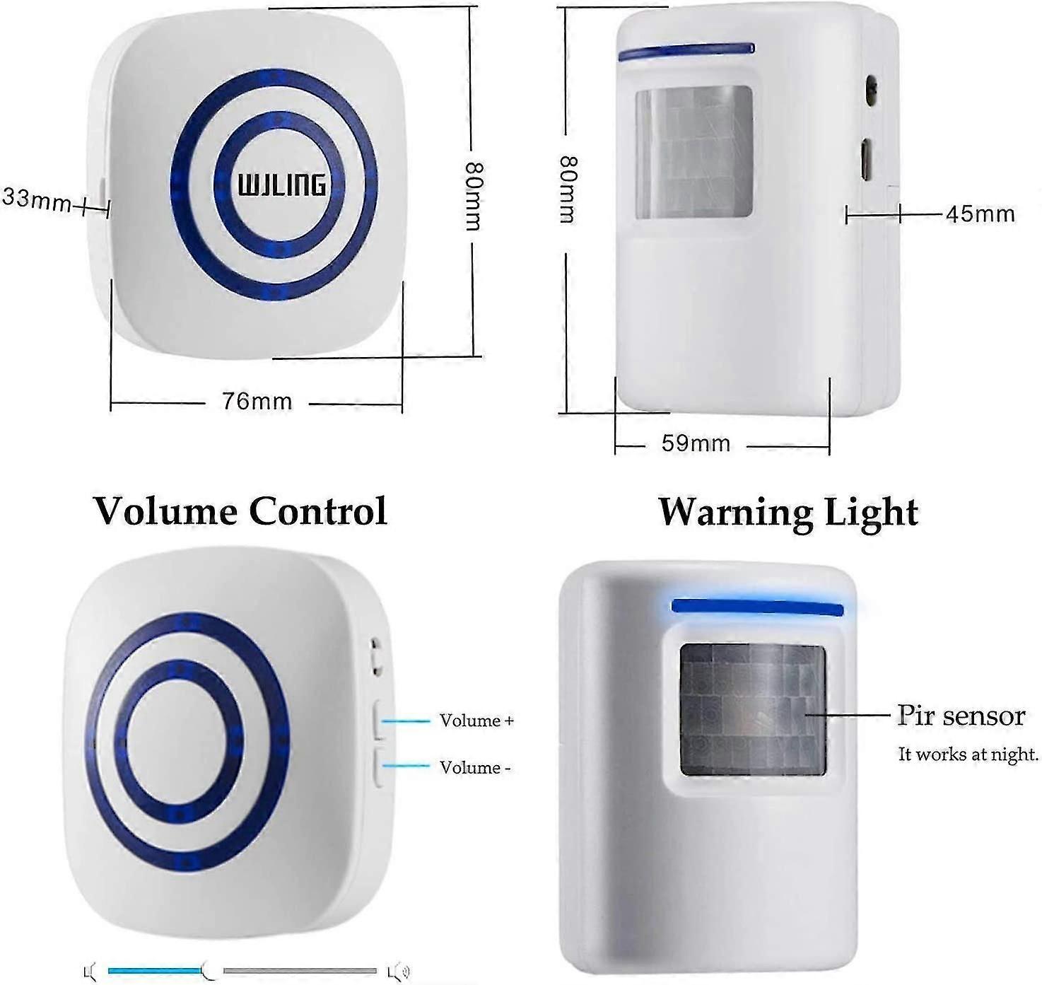 Motion Sensor Alarm, Wireless Driveway Alarm, Home Security Business Detect Alert With 2 Sensor And 1 Receiver,38 Chime Tunes - Led Indicators For Ind