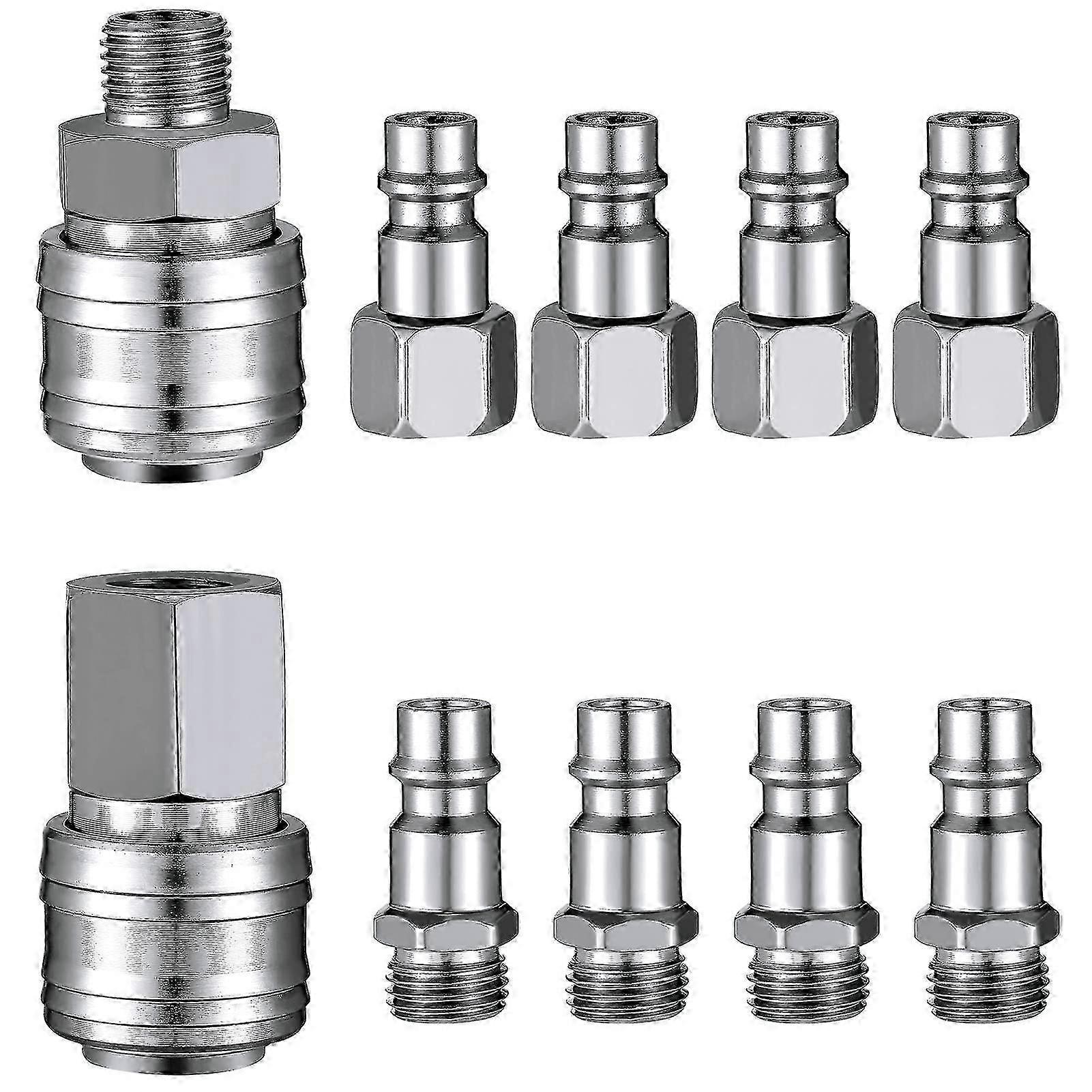 10 Pcs Air Line Hose Euro Connectors, Airline Hose Compressor Fittings 1/4" Bsp Connector Thread Quick Release Connector Fittings Set Edition 1110