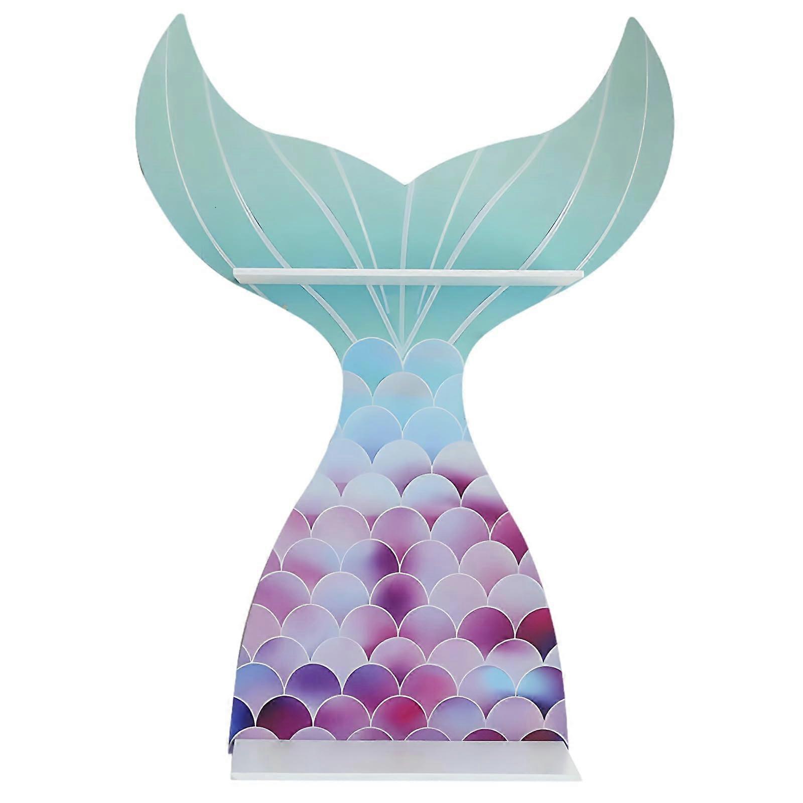 Mermaid Wooden Wall Shelf with Gradient Colors for Nursery Storage and Room Decoration