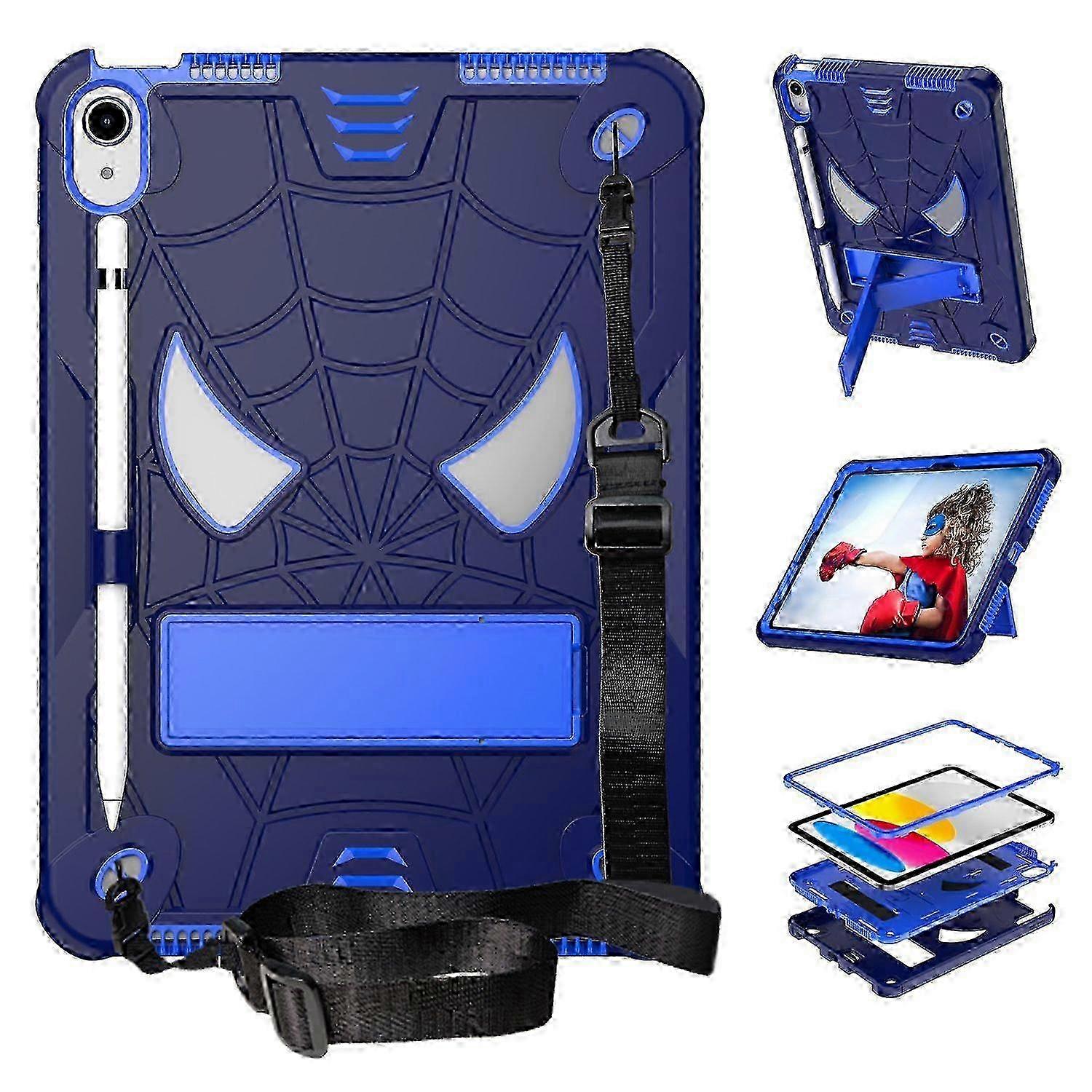 Protective Case for iPad 10.9 (2022) Tablet Cover Spider Style PC Kickstand Shell with Strap
