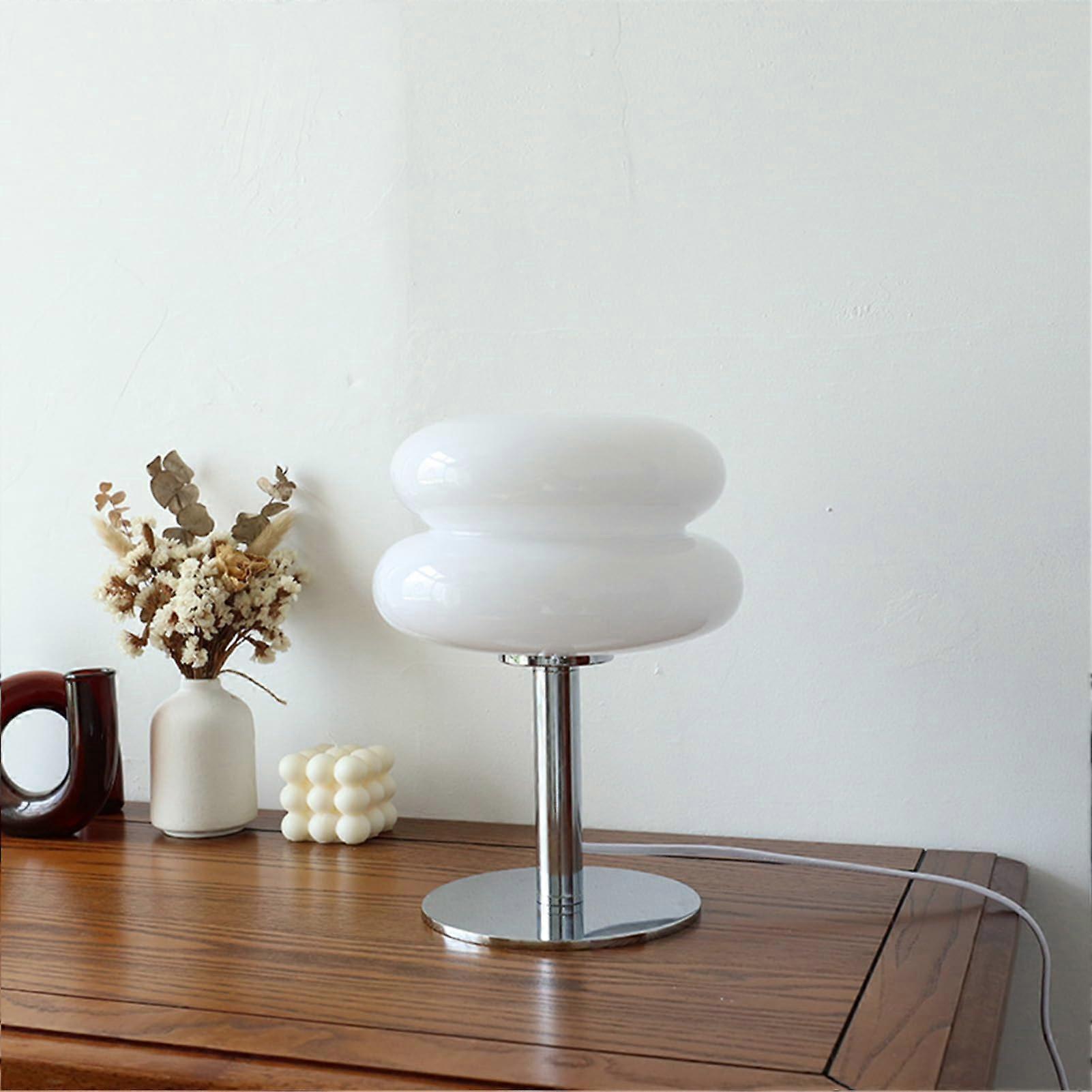Table Lamp Egg Tart Aesthetic Glass Bedside Nightstand Lamp USB Button Switch White Finish