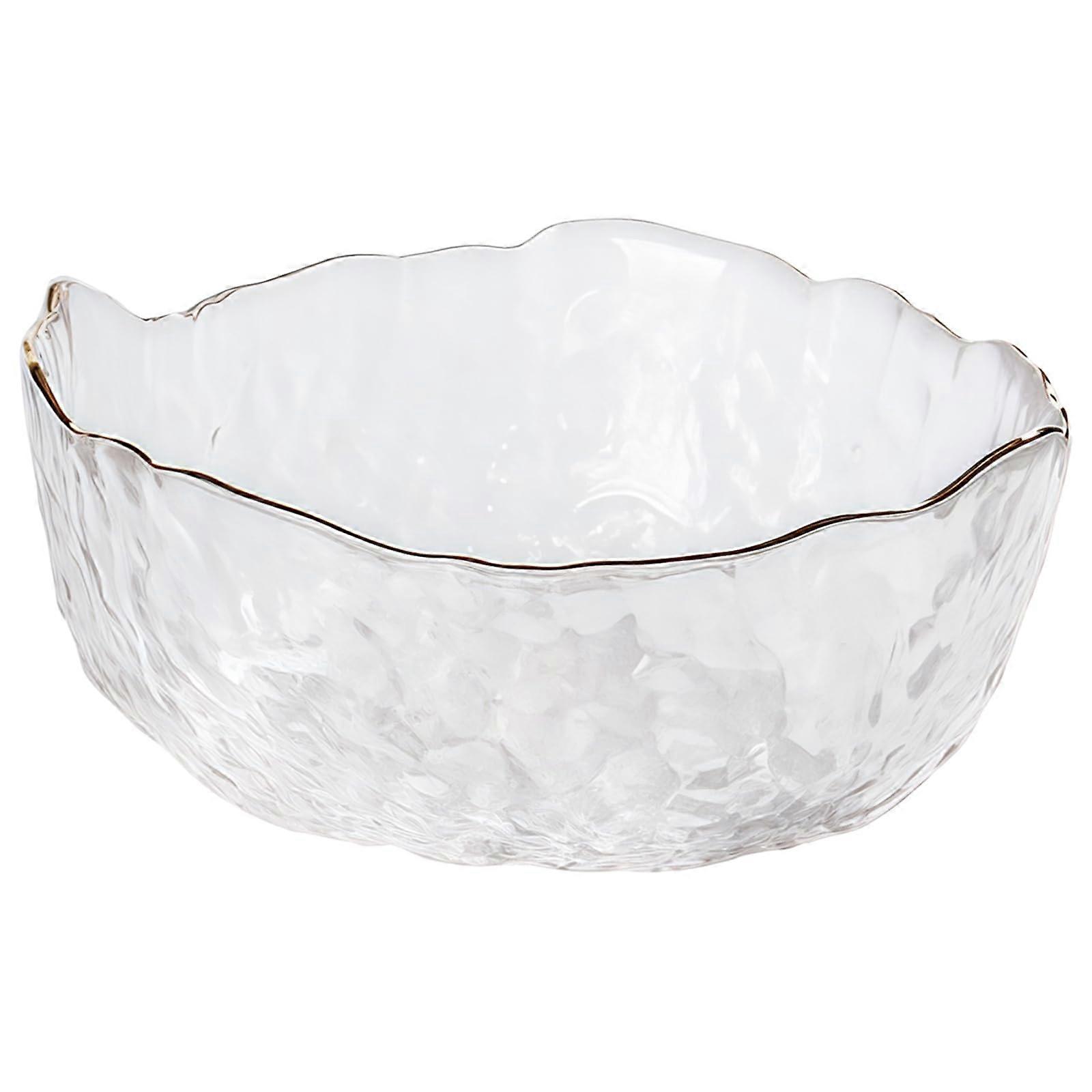 Glass Salad Bowl with Golden Wave Edge, 750ml Textured Glass Surface, Microwave Safe Fruit Serving