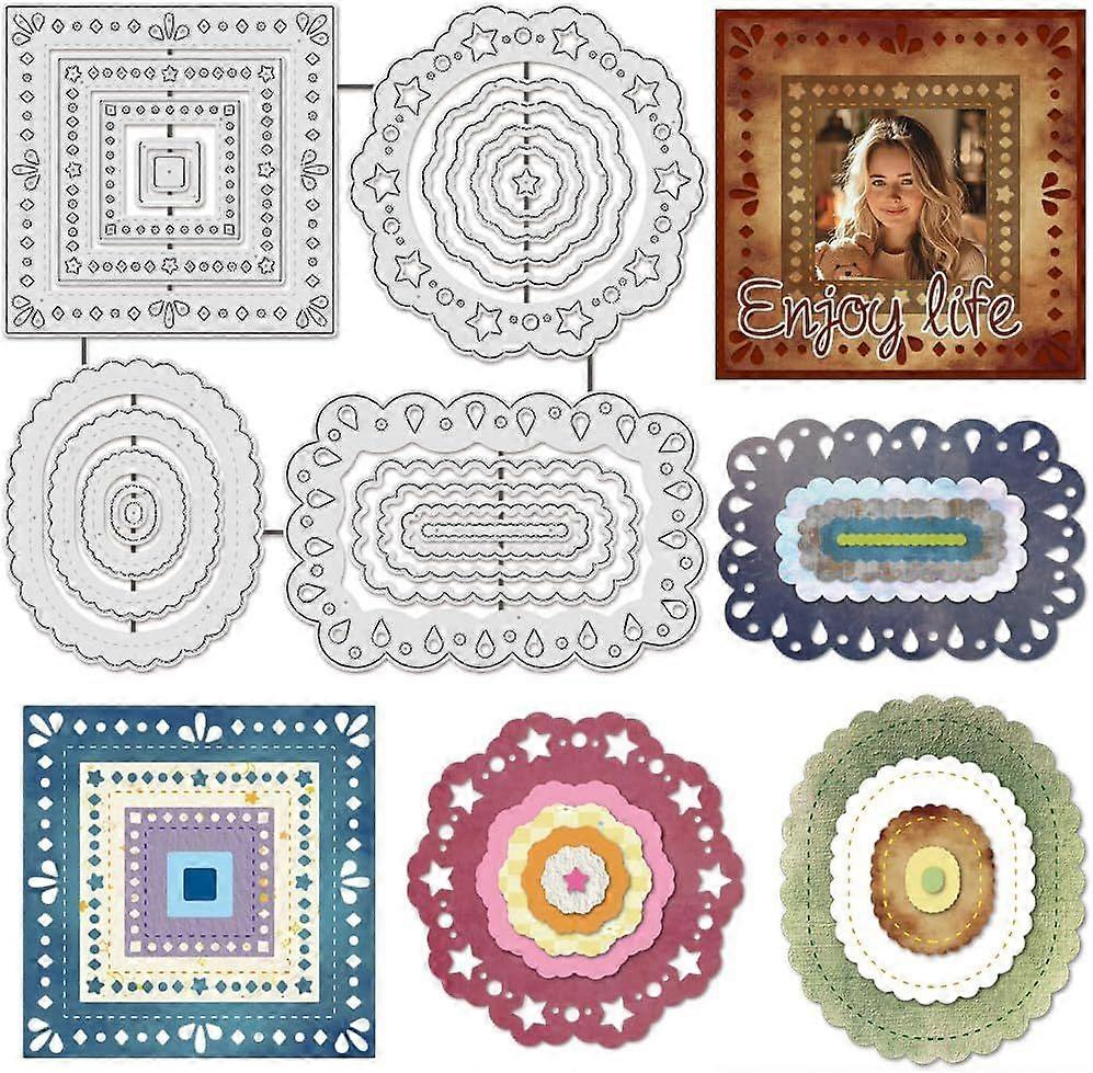 21Pcs Metal Cutting Dies Stencils Flower Round Assorted Shapes Embossing Tools Round Oval Rectangle Frame Cutting Dies Layering Background Die Cuts fo